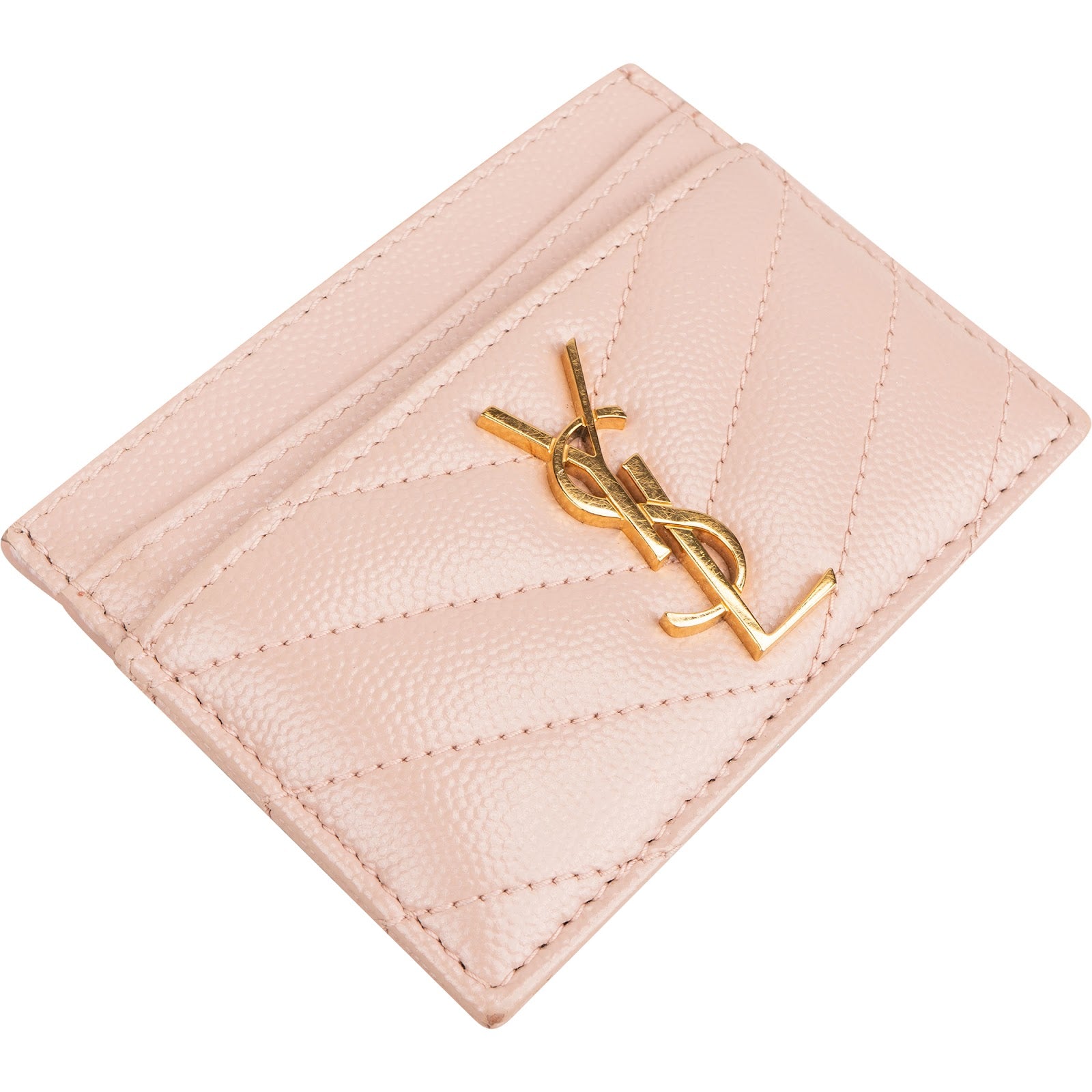 Saint Laurent Grain de Poudre Leather Chevron Card Holder