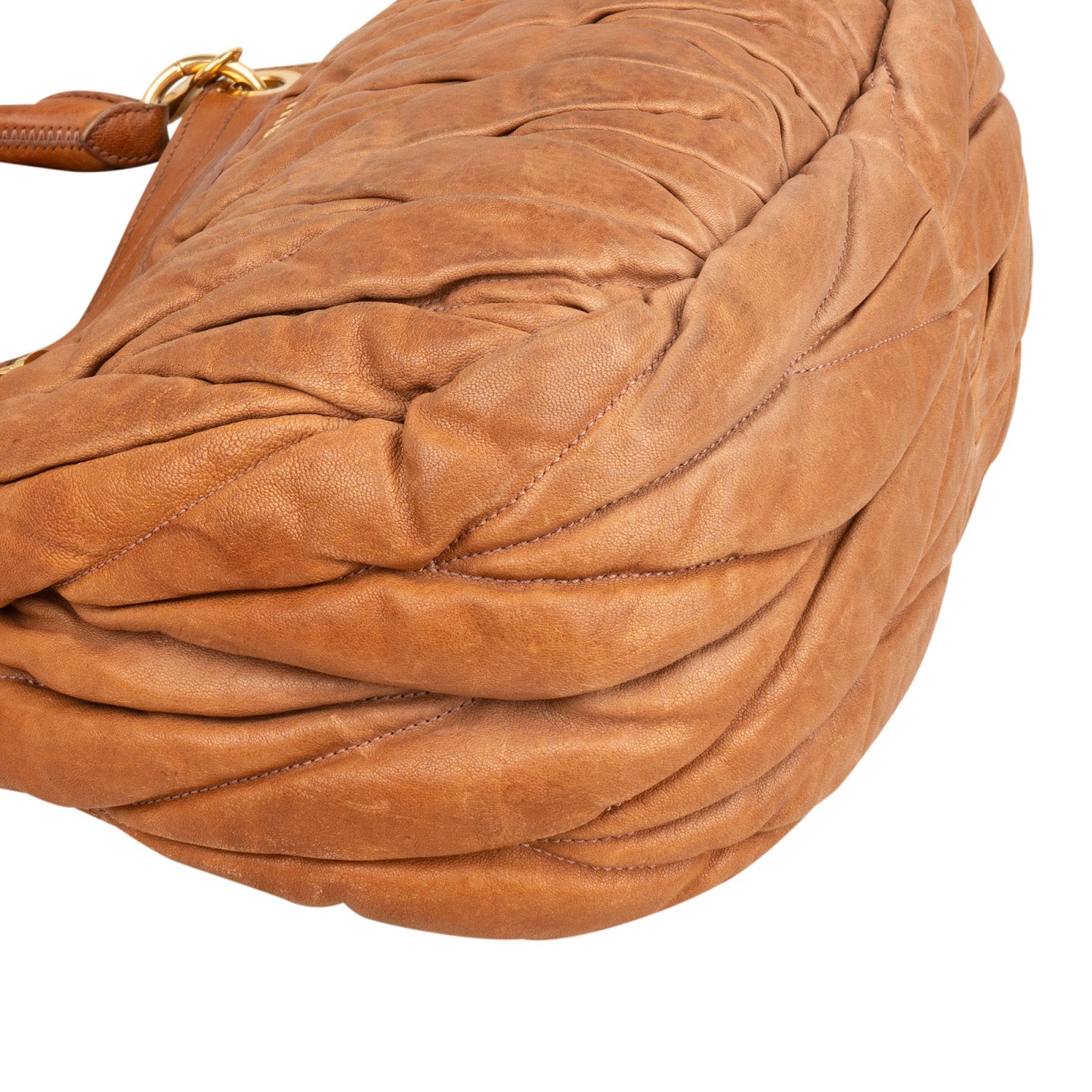 Miu Miu Brown Matelassé Leather Coffer City Handbag