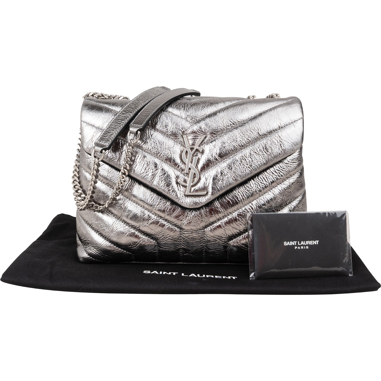 Yves Saint Laurent – Loulou Metallic Crinkled Matelassé Leather Crossbody Bag