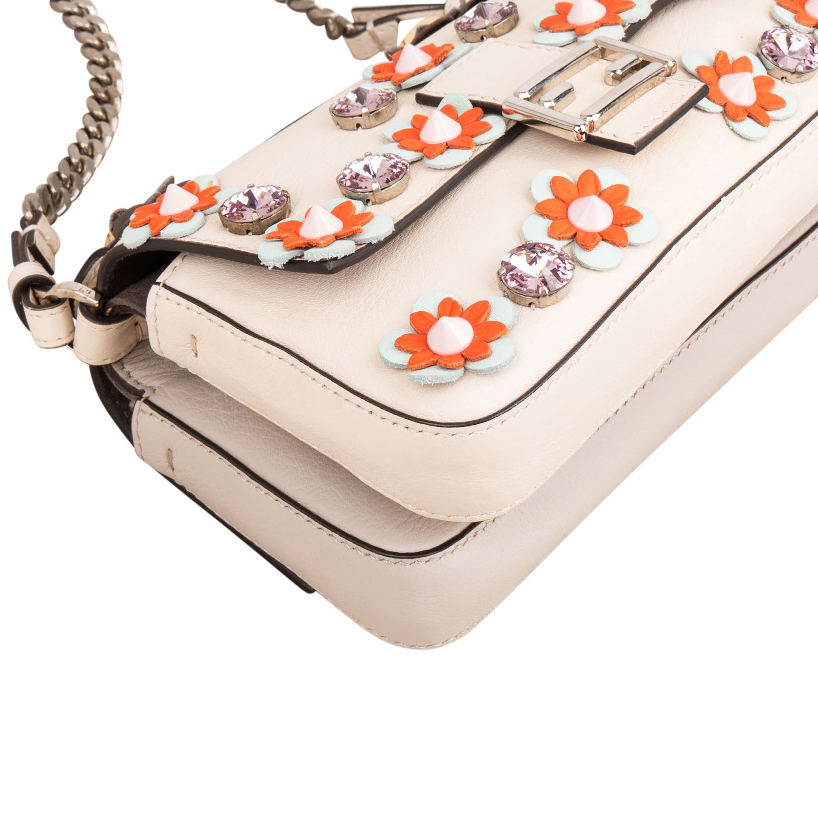 Fendi Leather Flowerland Double Micro Baguette Crossbody Bag