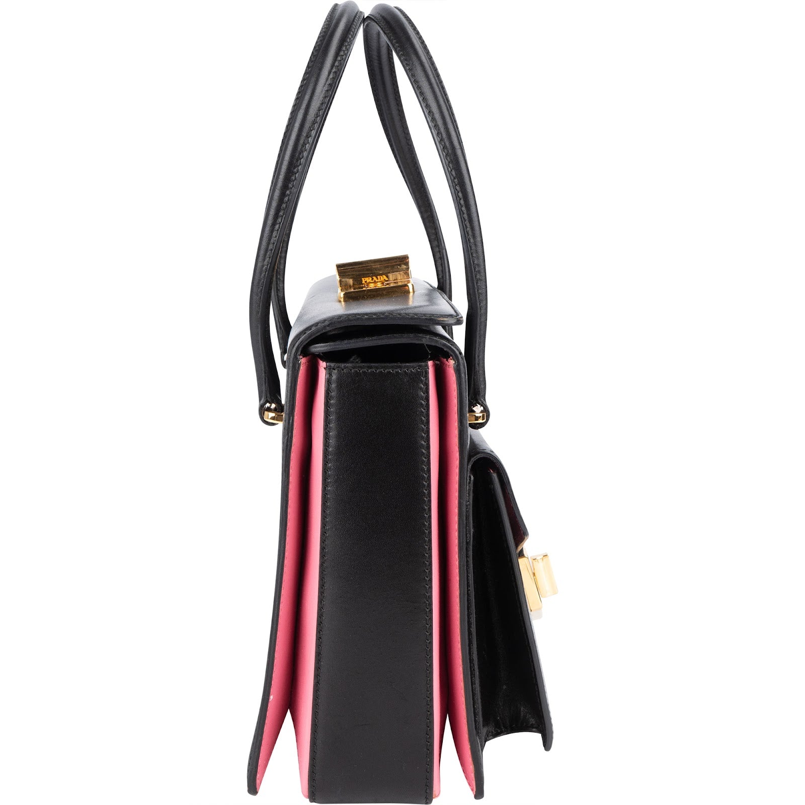 Prada Calfskin Leather Double Turnlock Handbag