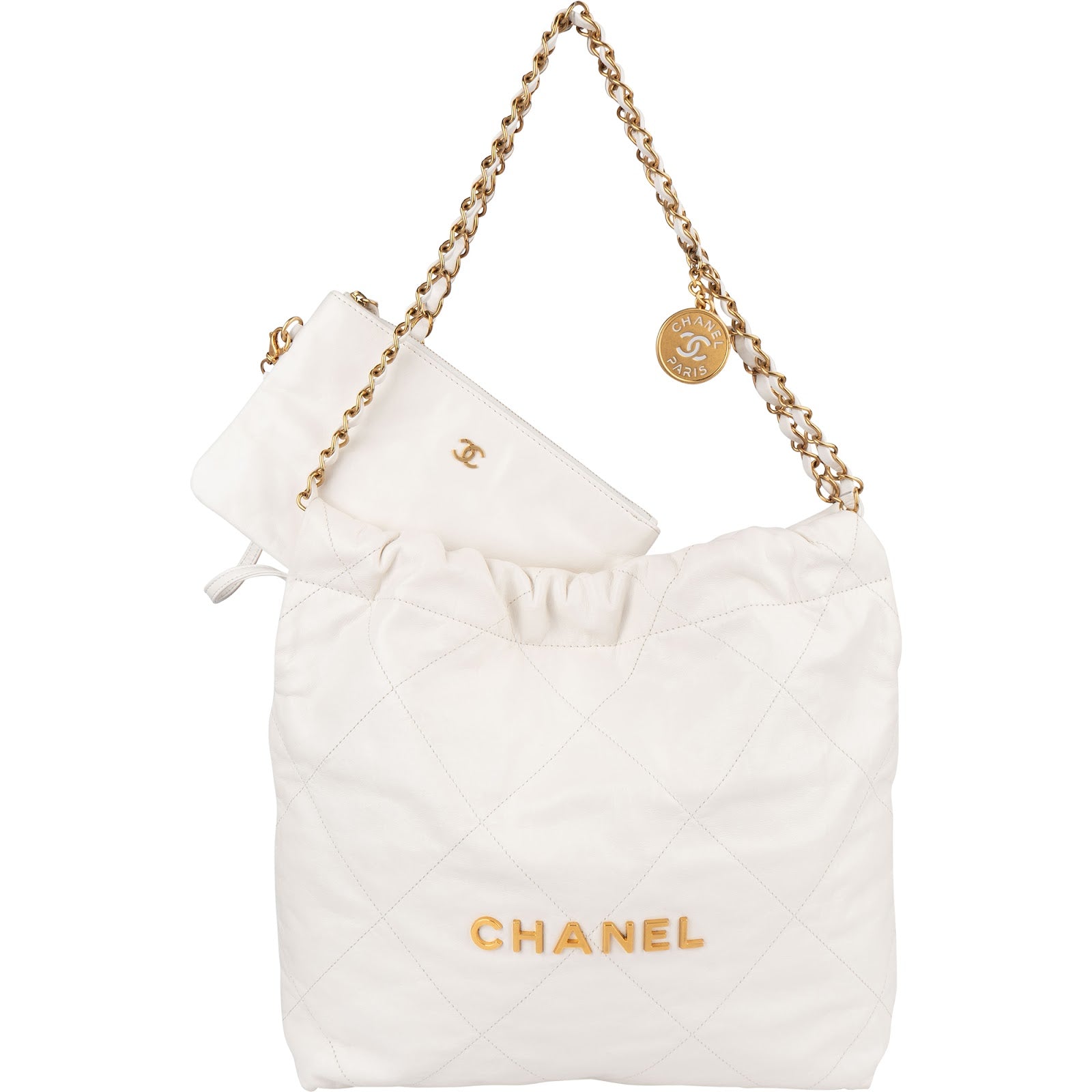 Chanel 22 White Quilted Lambskin Hobo Shoulder Bag
