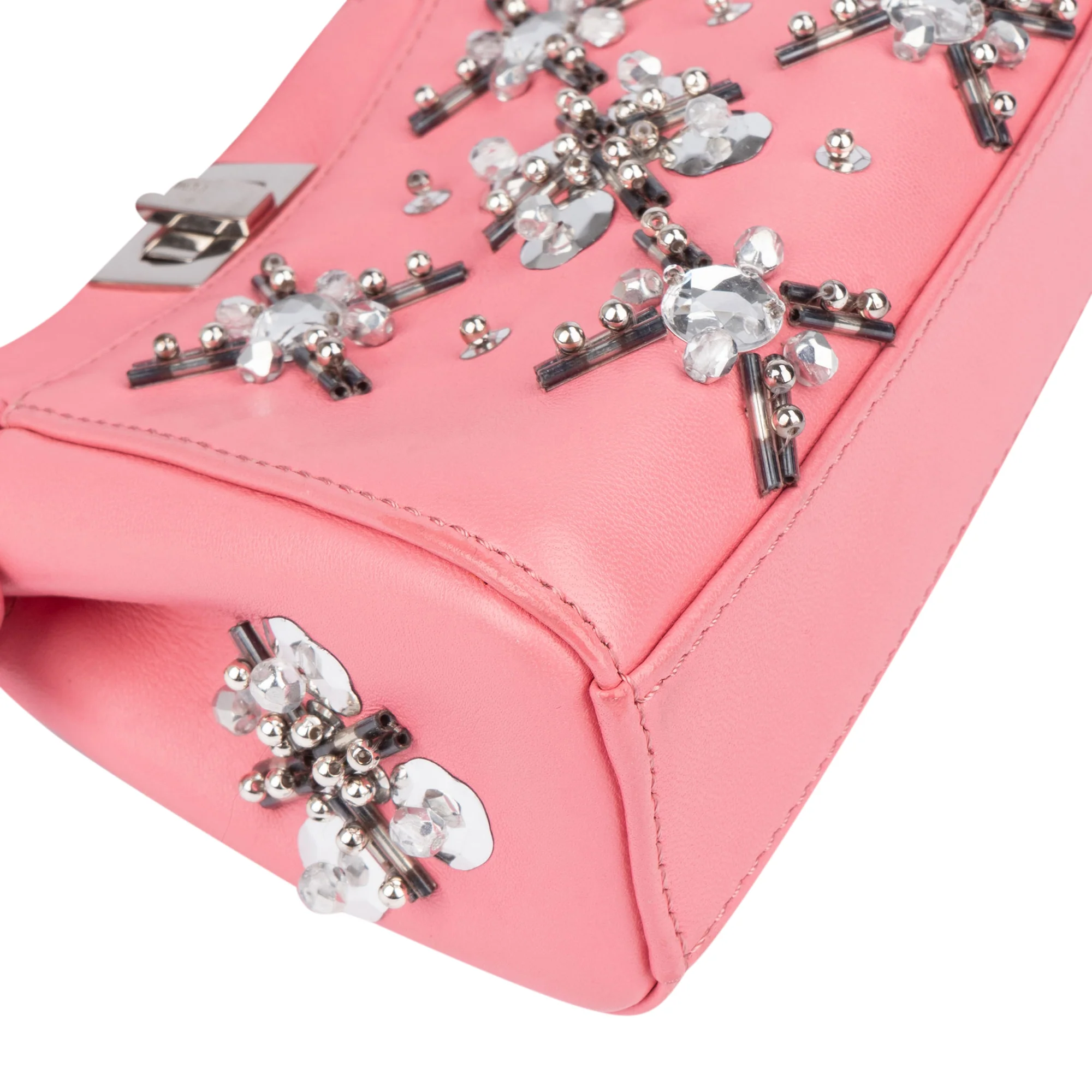Fendi Pink Leather Crystal Micro Peekaboo Handbag