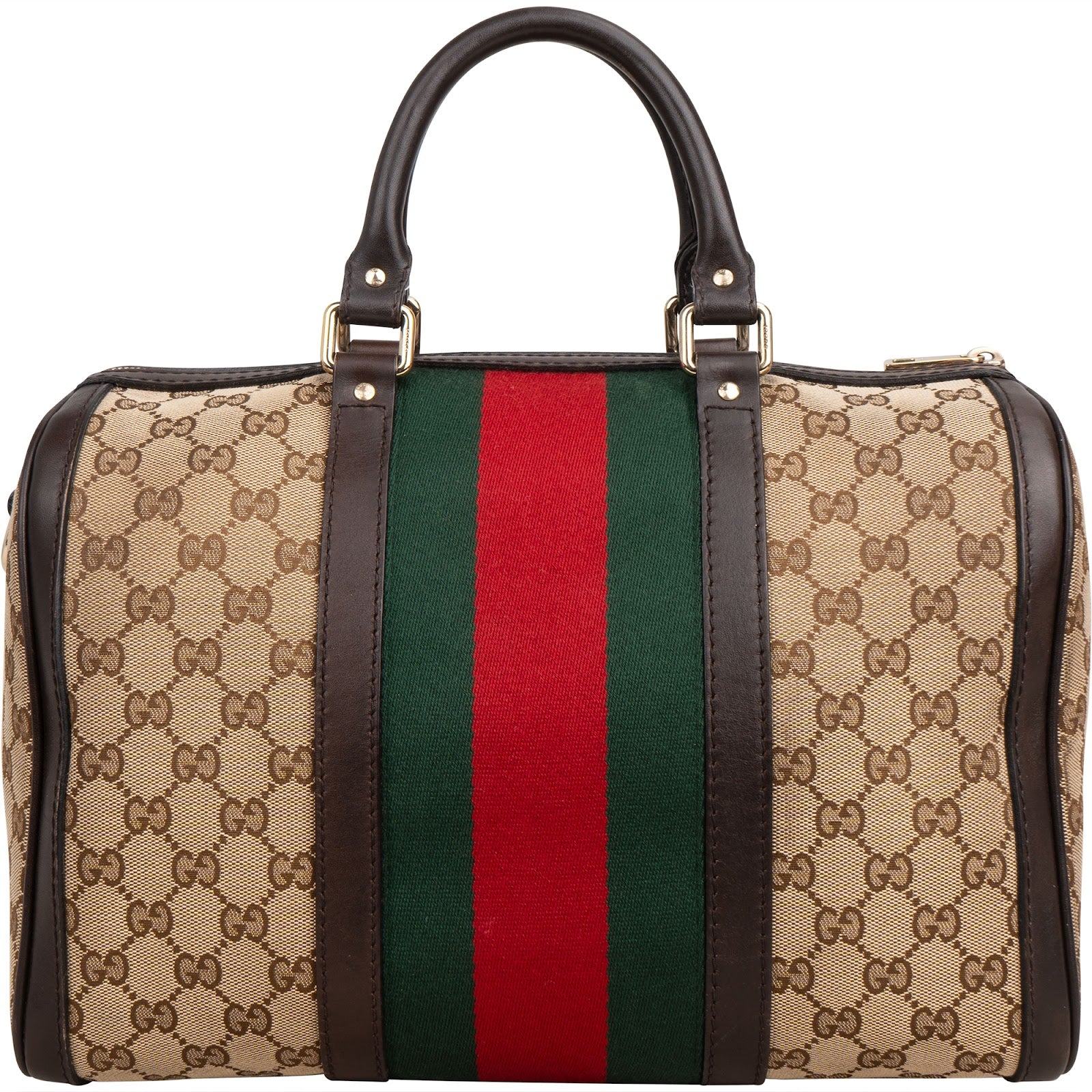 Gucci Monogram GG Canvas  Web Boston Bag