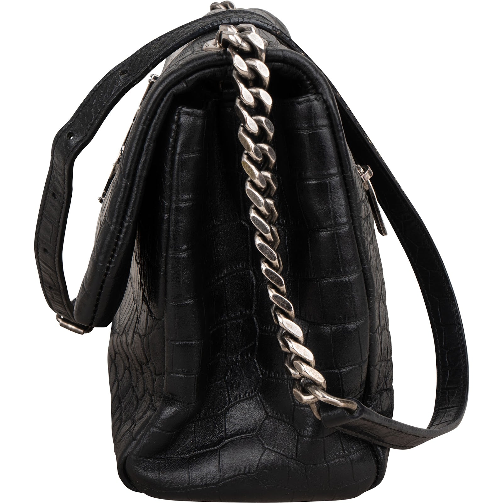Saint Laurent Niki-schoudertas van leer met krokodillenreliëf en ketting