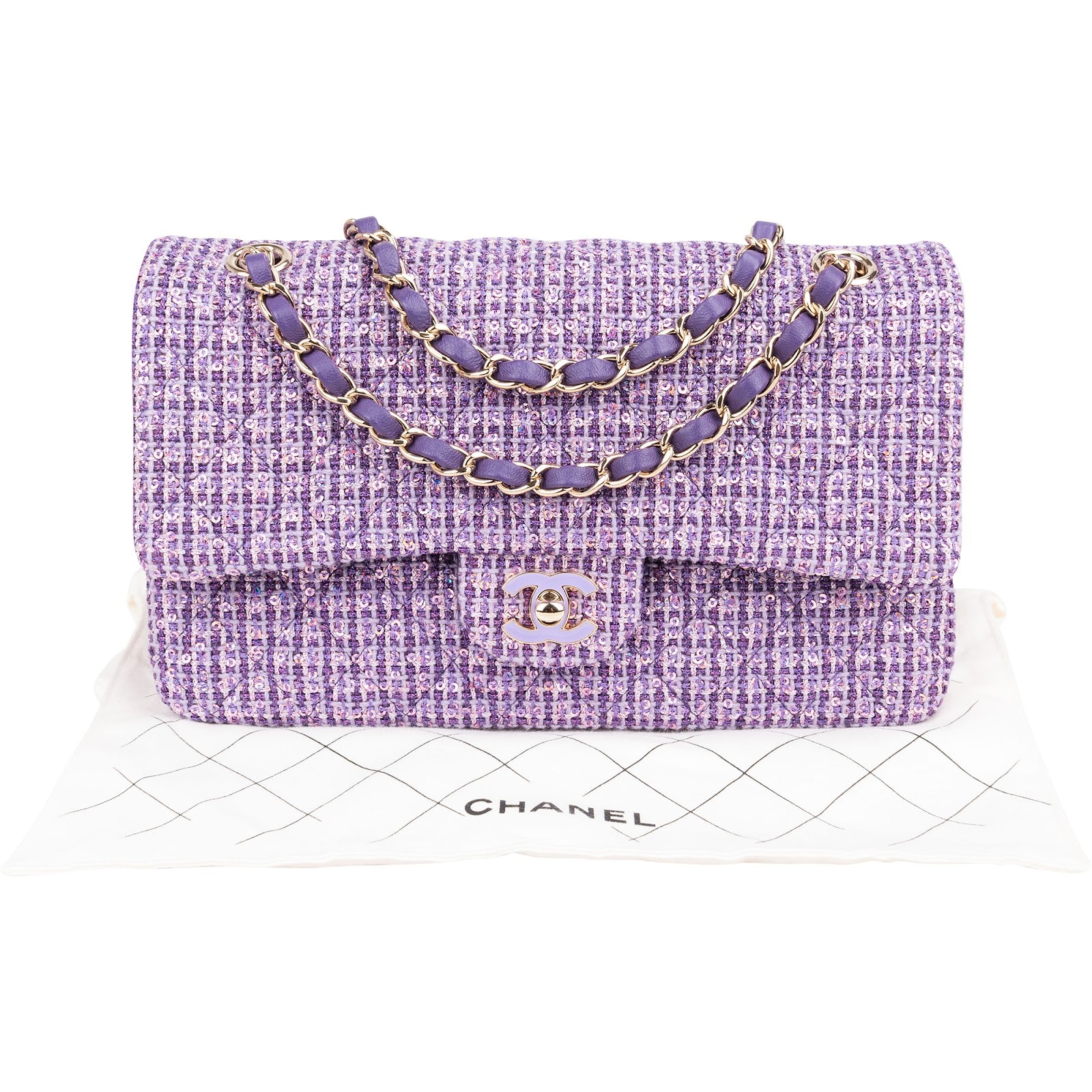 Chanel Quilted Sequin Tweed Medium Double Flap Shoulder Bag