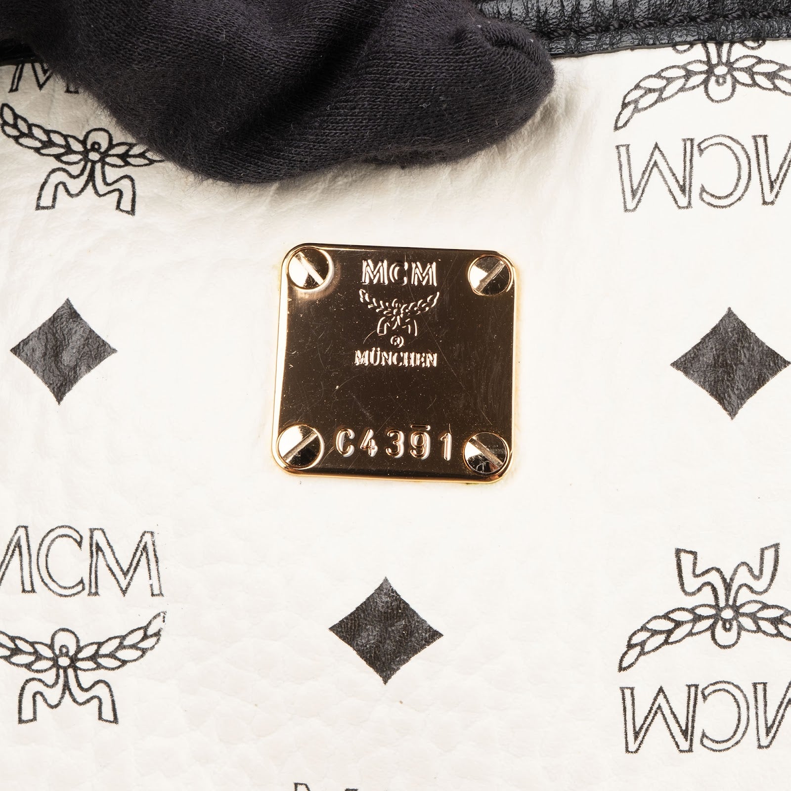 MCM Monogram Visetos Black and White Studded Liz Shopper Shoulder Bag