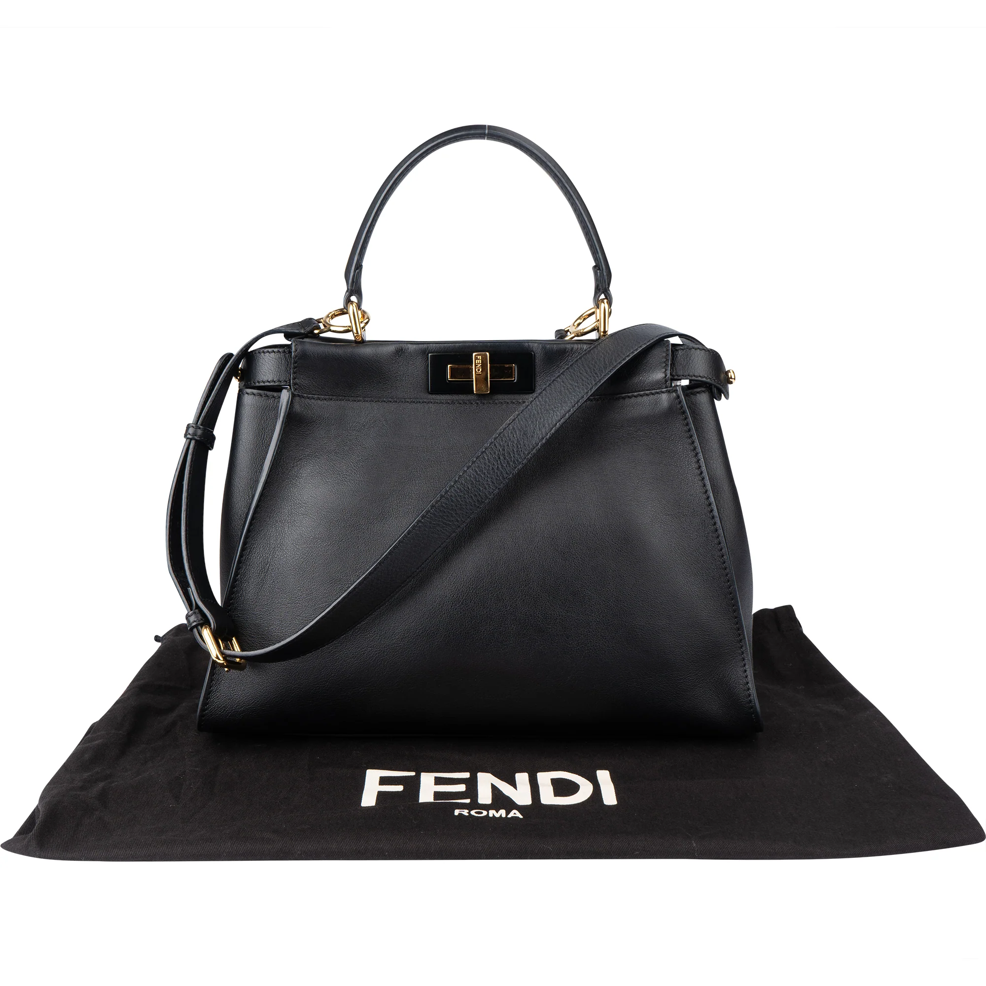 Fendi Black Leather Peekaboo Handbag