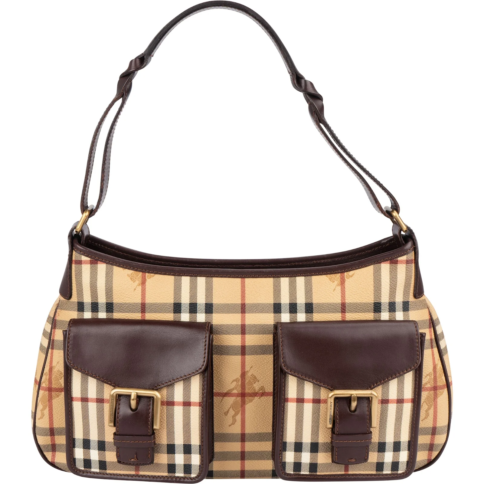 Burberry Haymarket Check Double Pocket Hobo Shoulder Bag