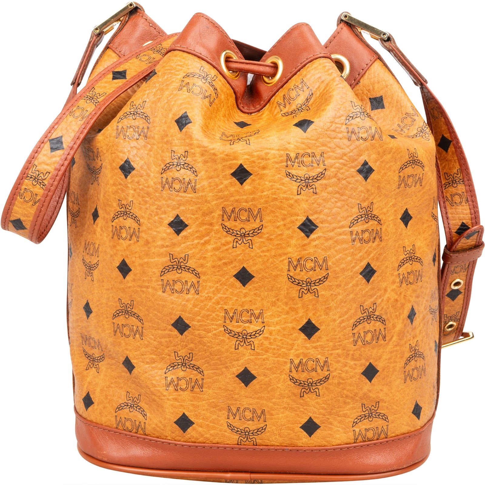 Sac à bandoulière type « bucket » MCM à cordon de serrage, motif Monogram Visetos