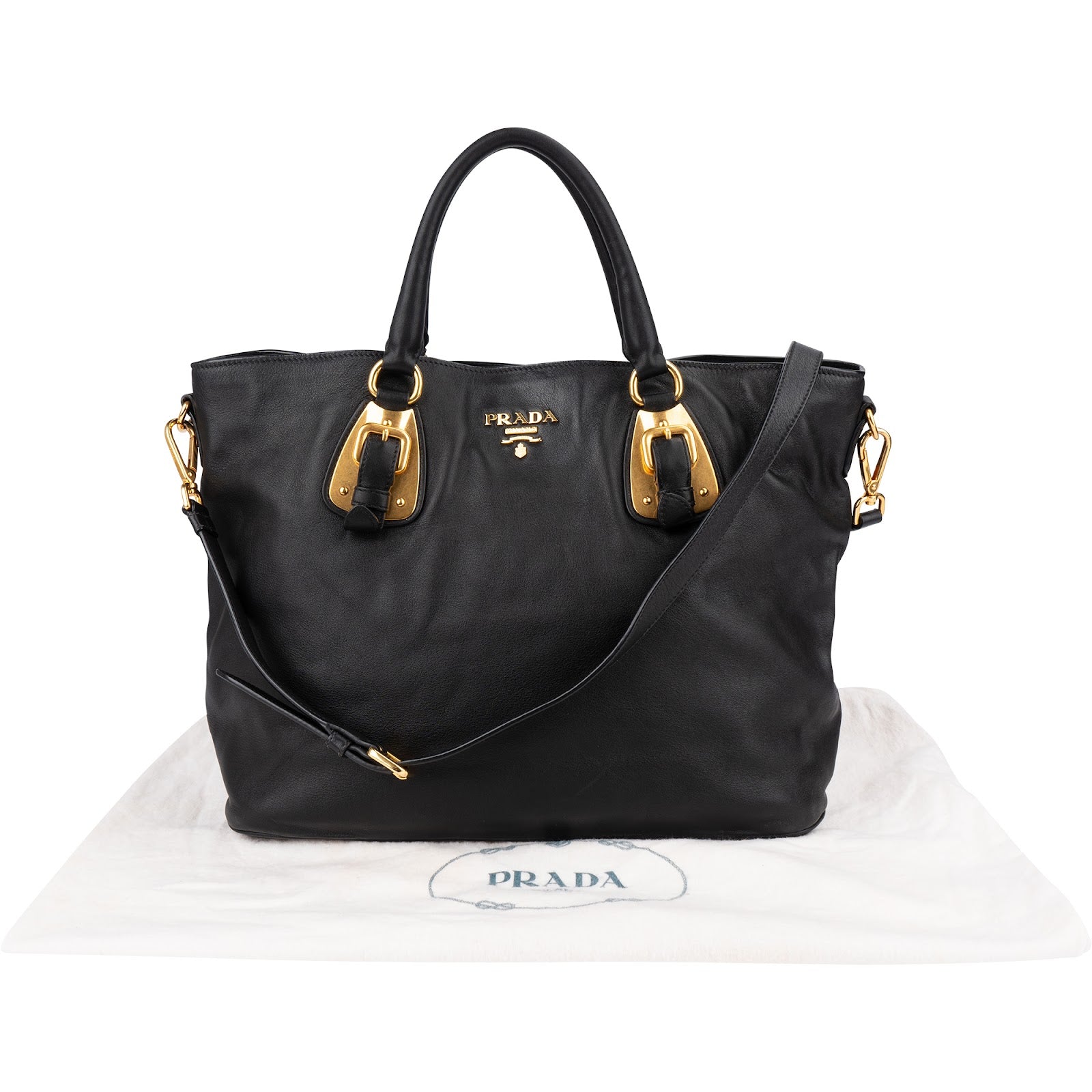 Prada - Calfskin Buckle Tote Shoulder Bag