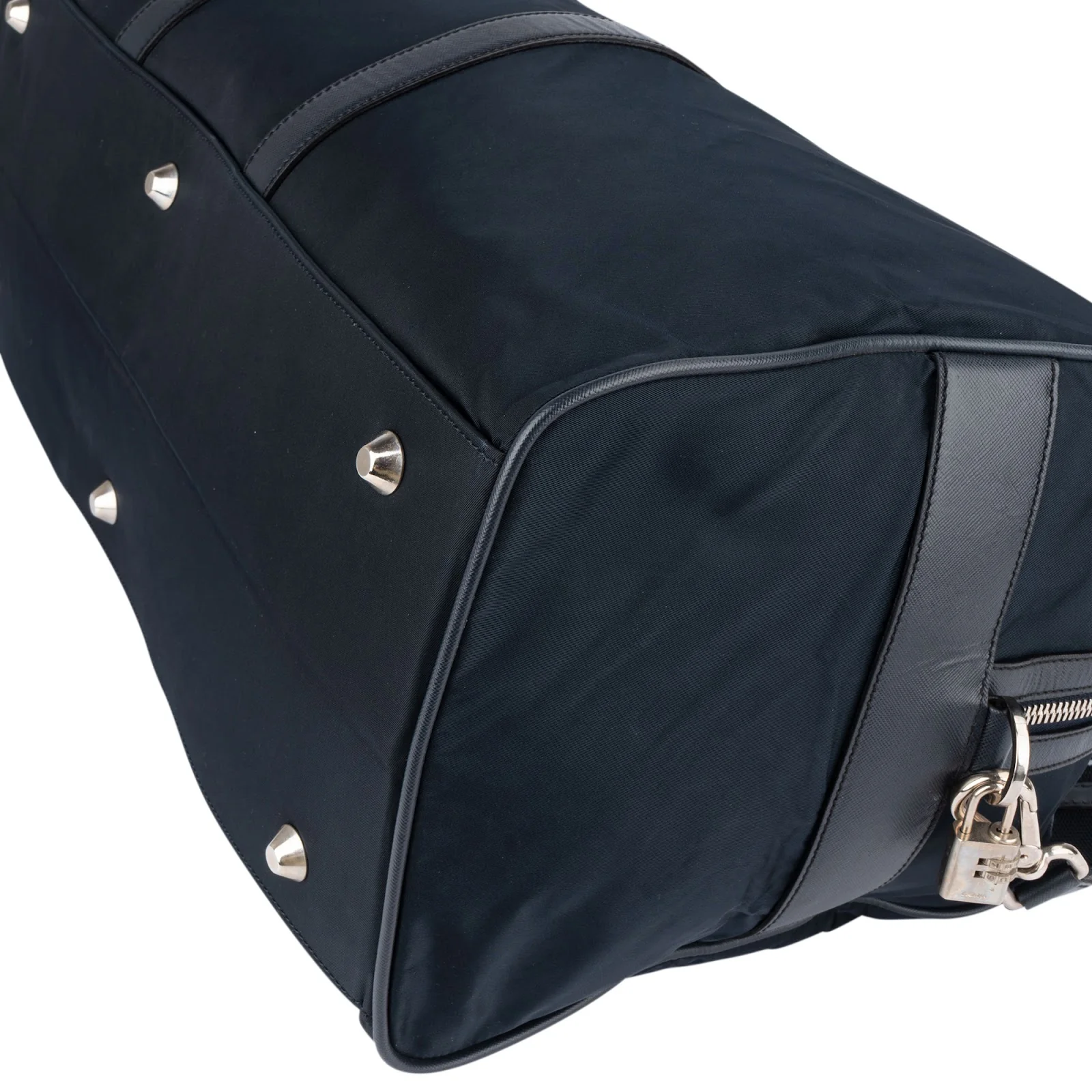 Prada Black Nylon Saffiano Leather Triangle Duffle Bag 55