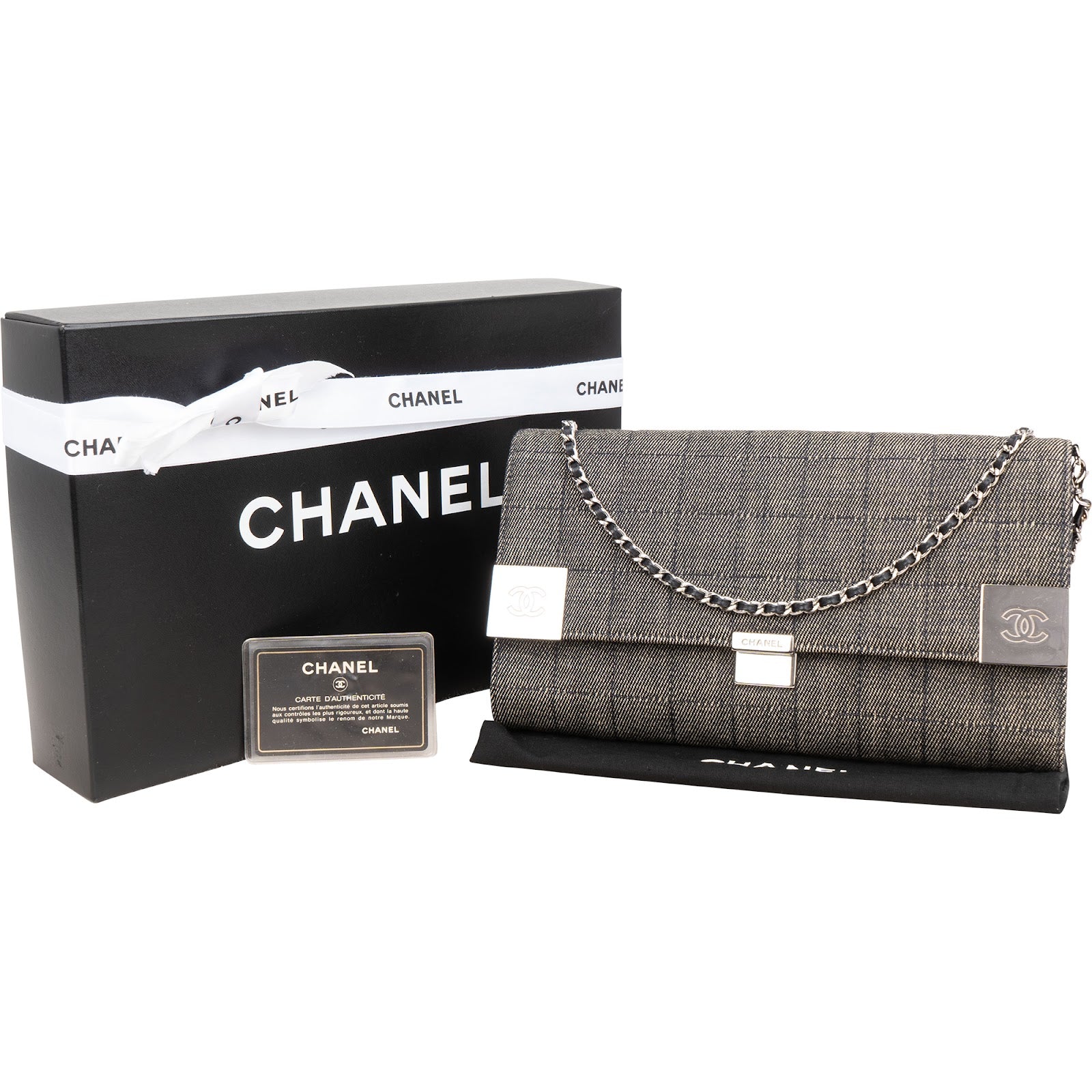 Sac à bandoulière Chanel en denim « Chocolate Bar » à rabat unique