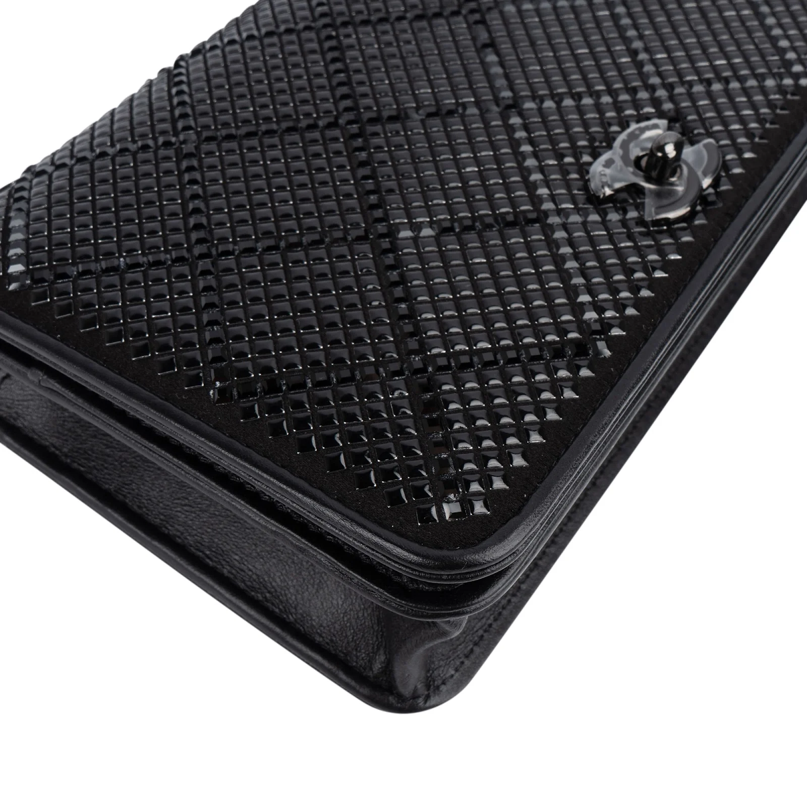 Chanel Patent Diamond Lattice Single Flap Wallet on Chain Crossbody Bag