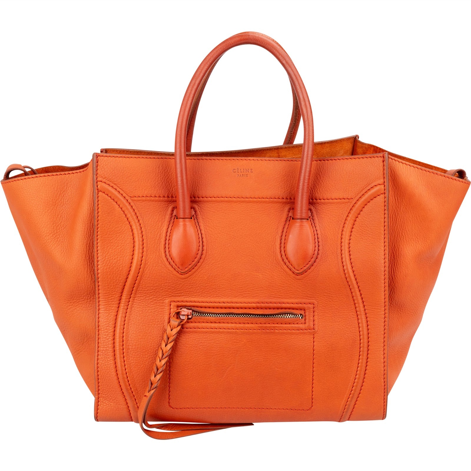 Céline Orange Drummed Calfskin Phantom Handbag