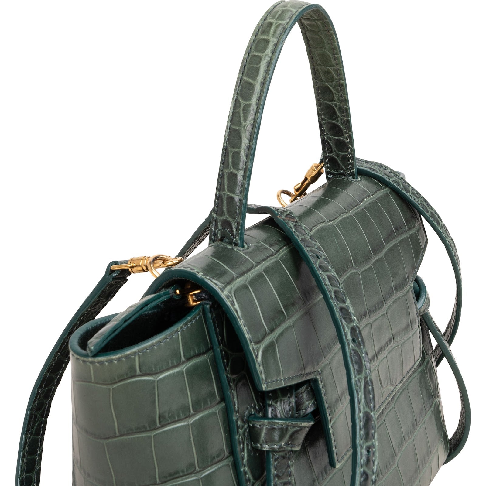 Celine Dark Green Crocodile Embossed Belt Nano Handbag