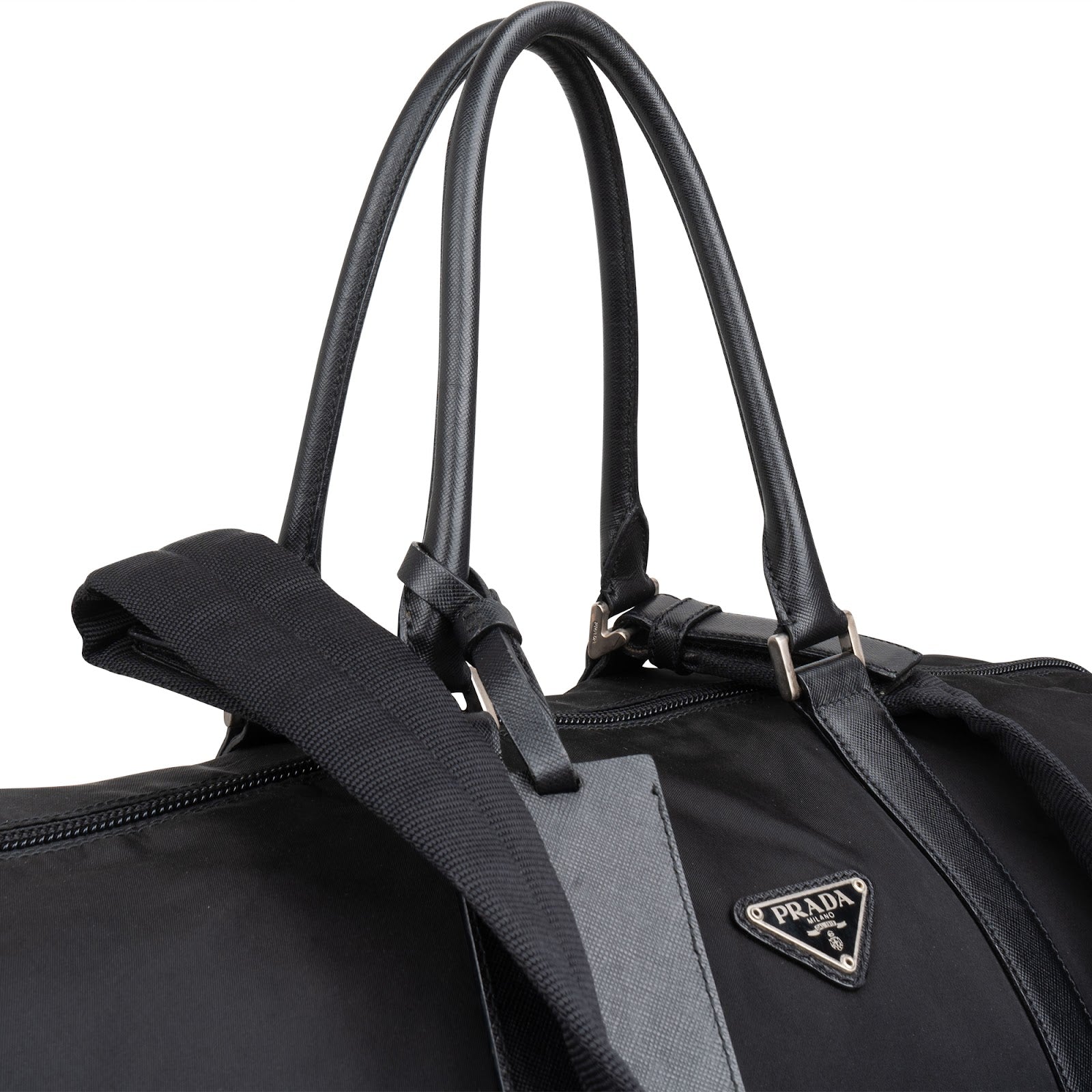 Prada Black Nylon Triangle Duffle Bag 55