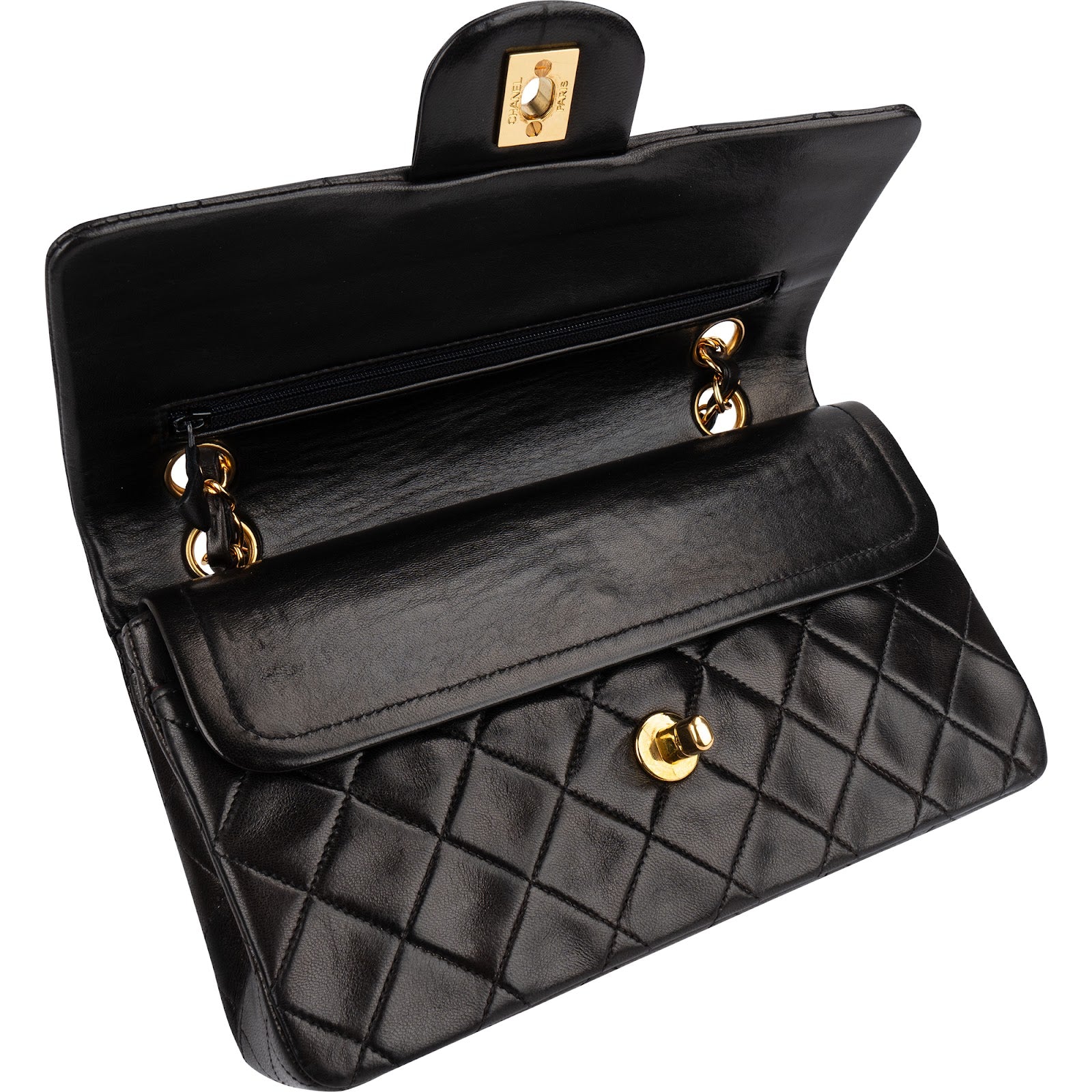 Chanel Quilted Lambskin 24K Gold Small Double Flap Shoulder Bag