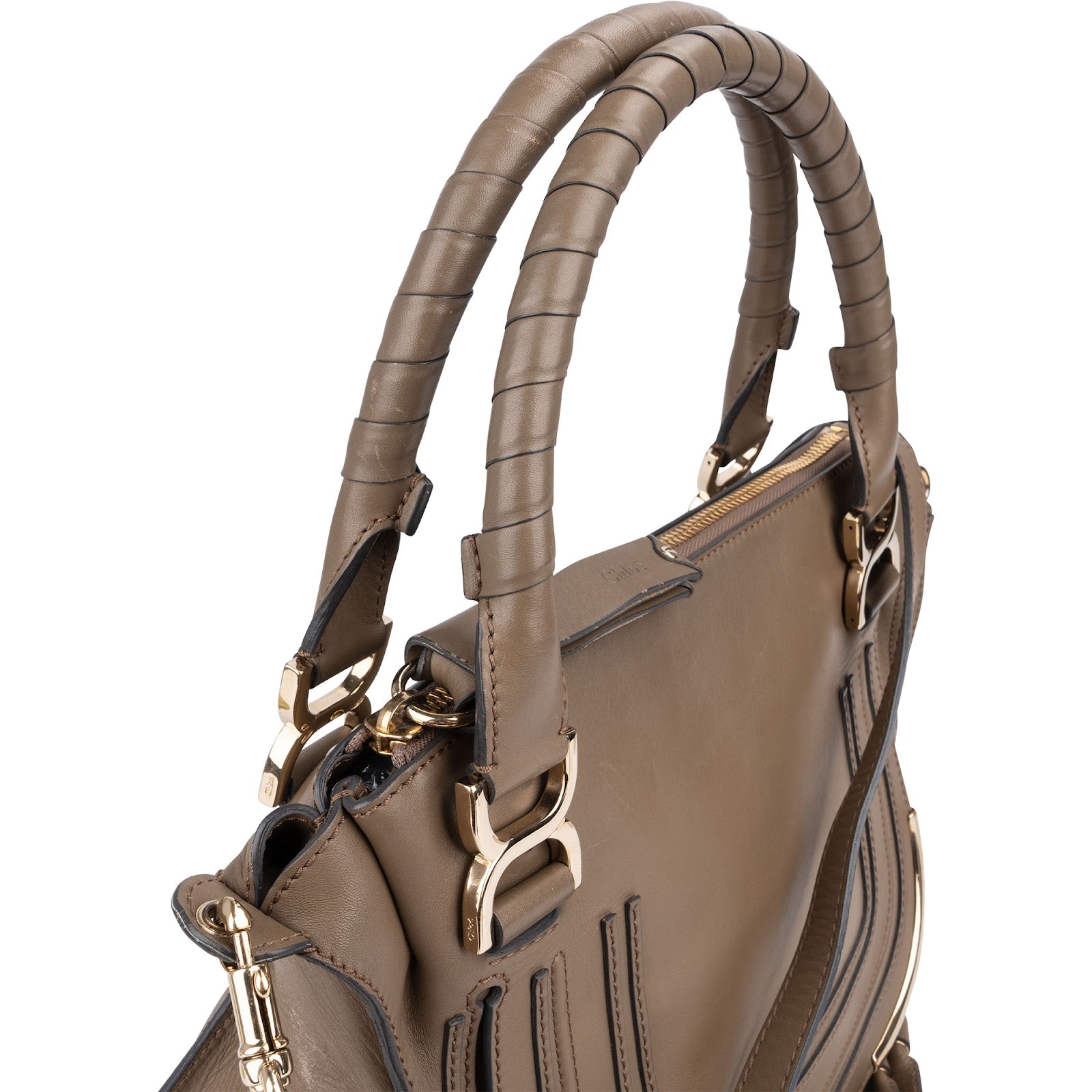 Chloé Taupe Calfskin Marcie Saddle Handbag