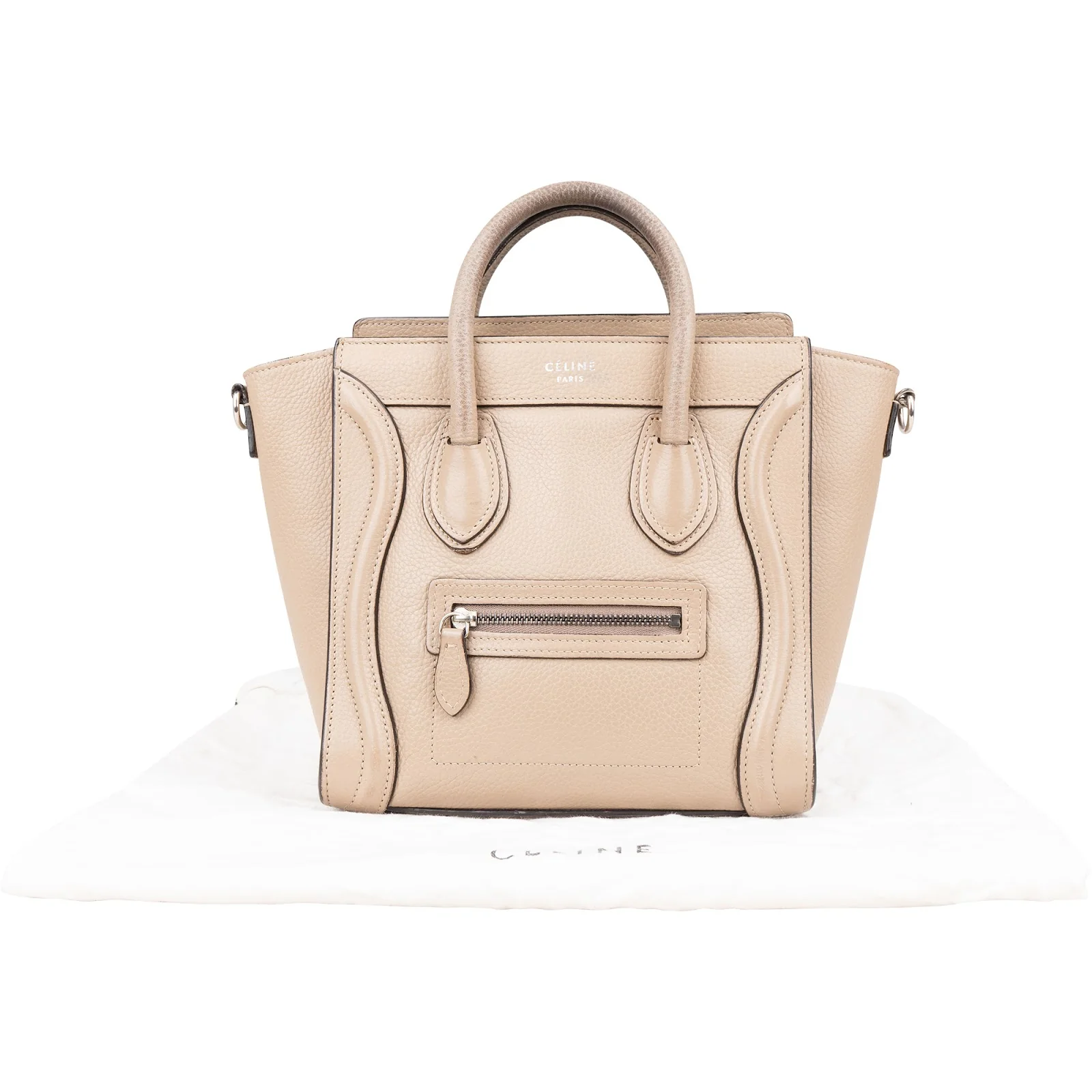 Céline Drummed Calfskin Luggage Handbag