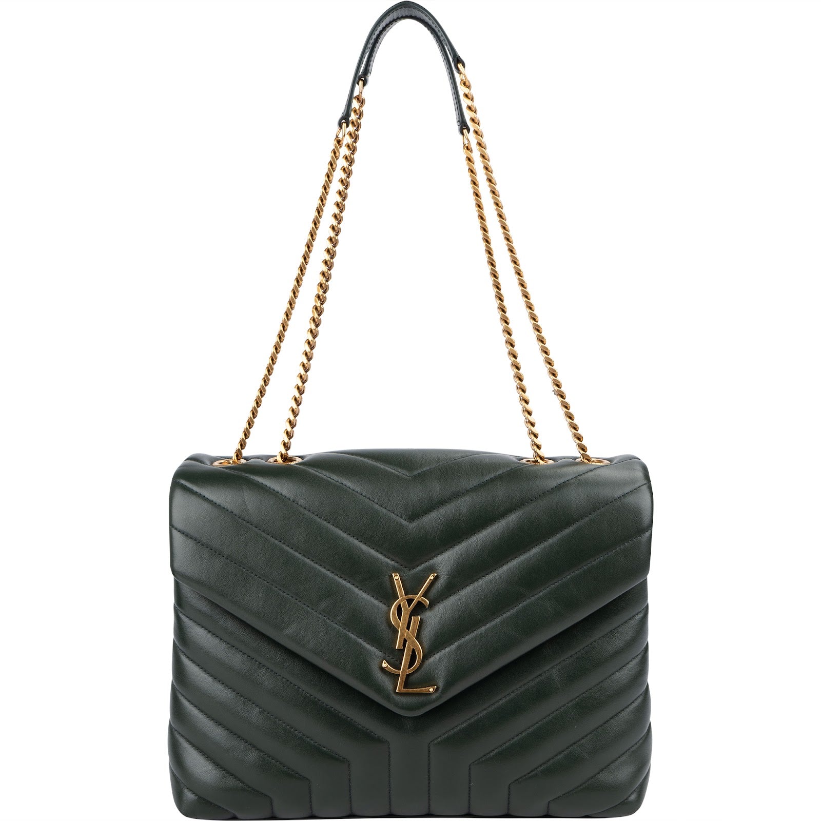 Yves Saint Laurent Dark Green Quilted Calfskin Medium Loulou Schultertasche