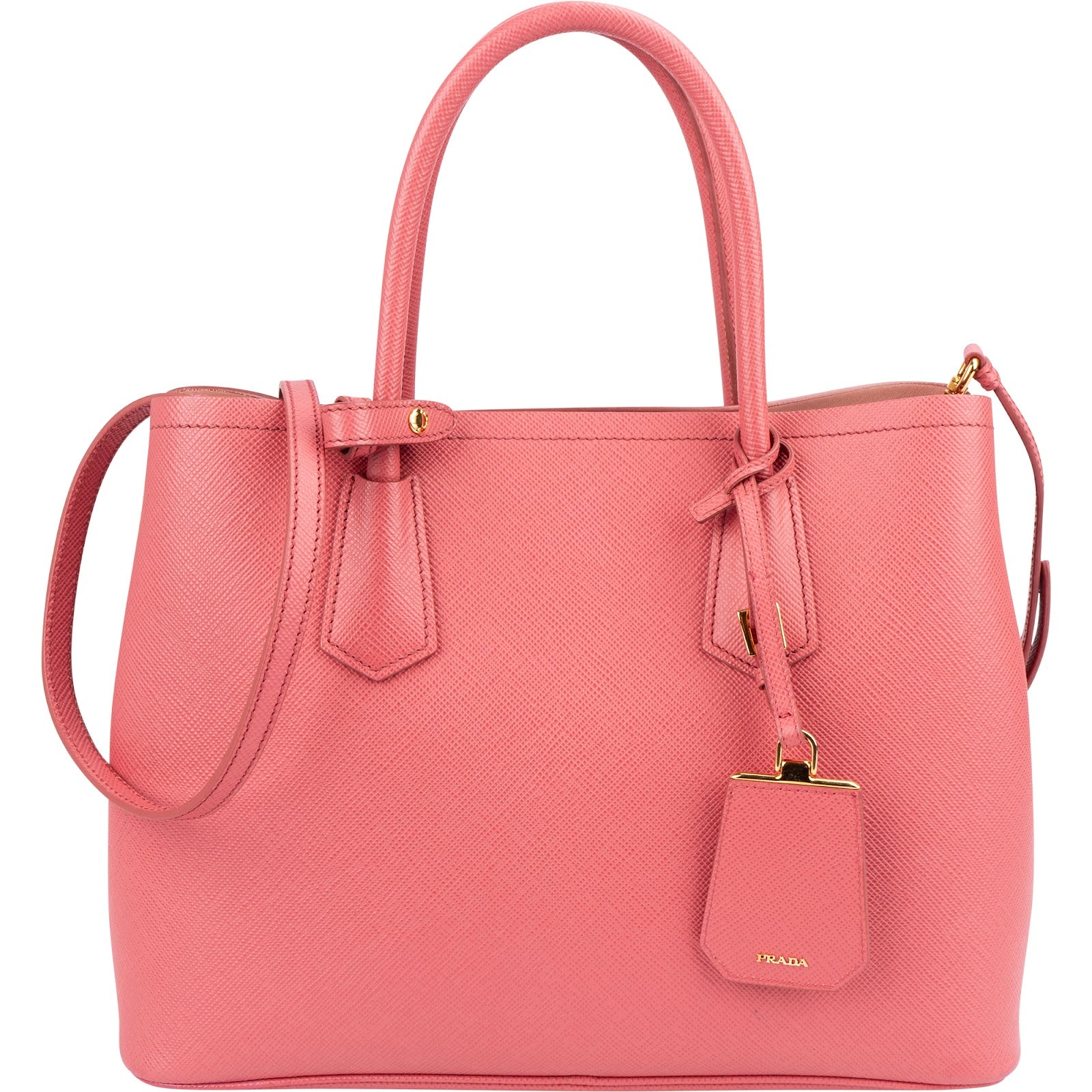 Prada - Roze Saffiano-handtas met dubbele riem