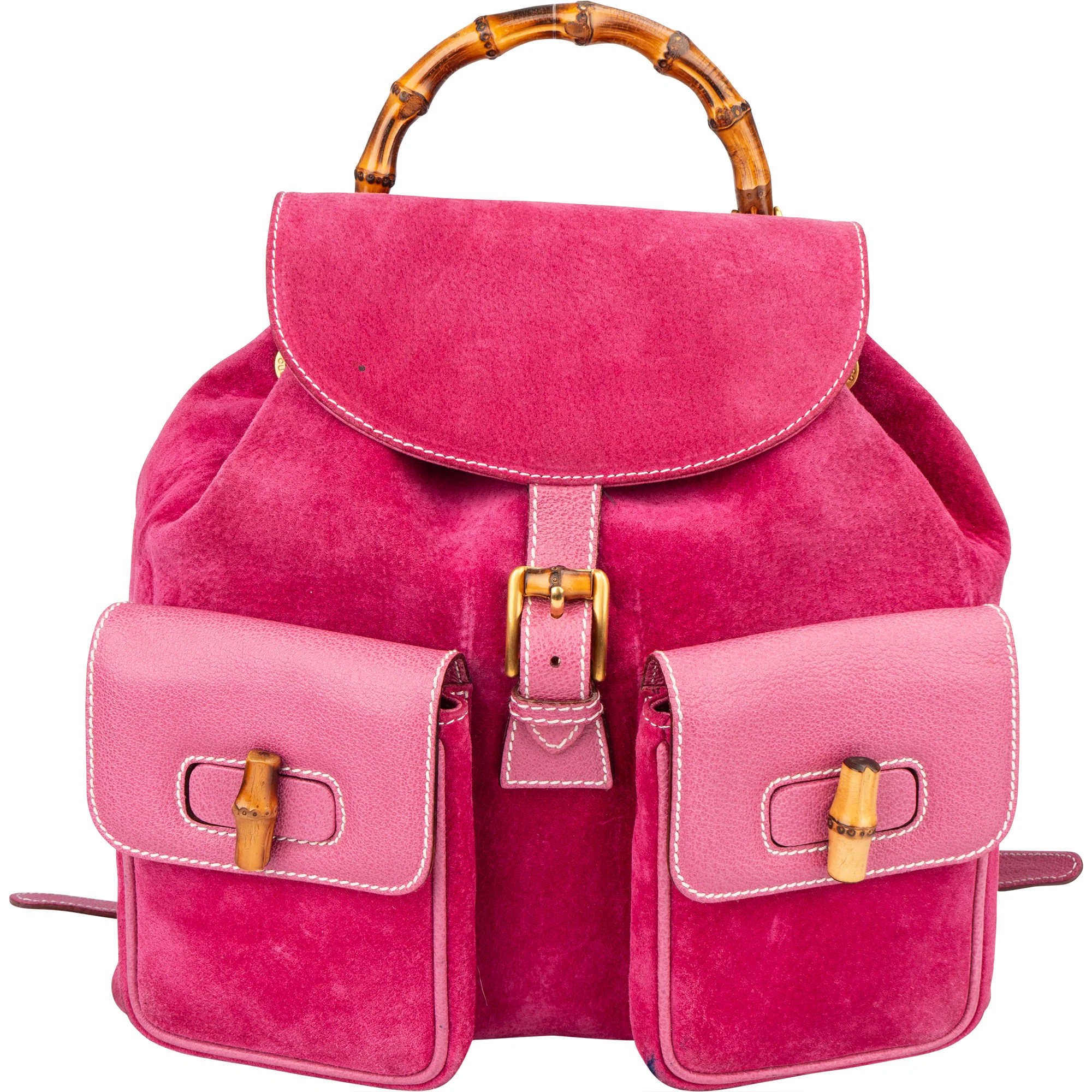 Gucci Pink Suede Bamboo Rucksack