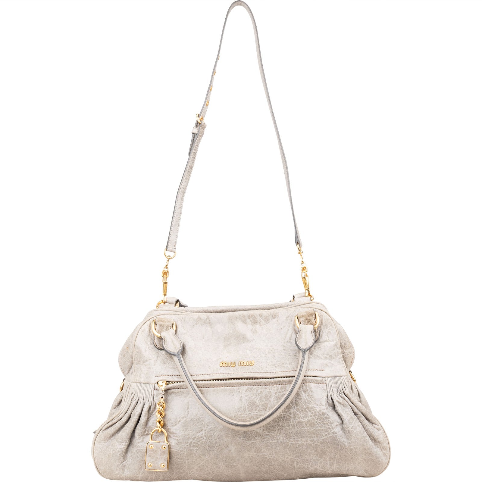 Miu Miu Vitello Lux Leather Padlock Handbag