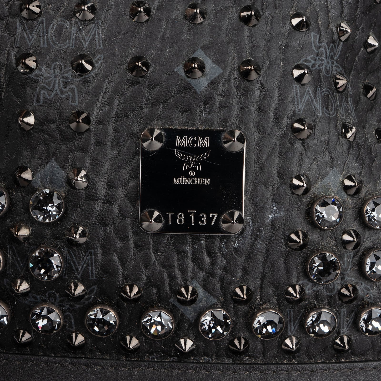 MCM Black Monogram Visetos Studded Crystal Small Bucket Crossbody Bag