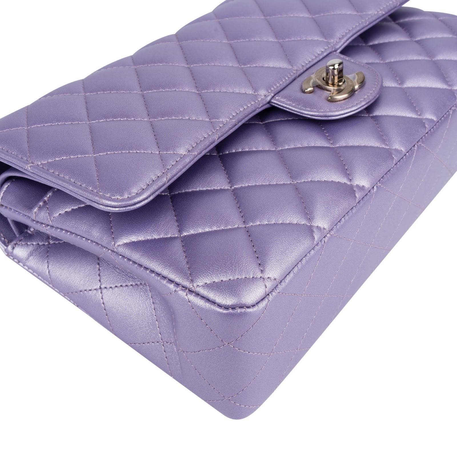 Chanel Quilted Metallic Lambskin Medium Double Flap Crossbody Bag