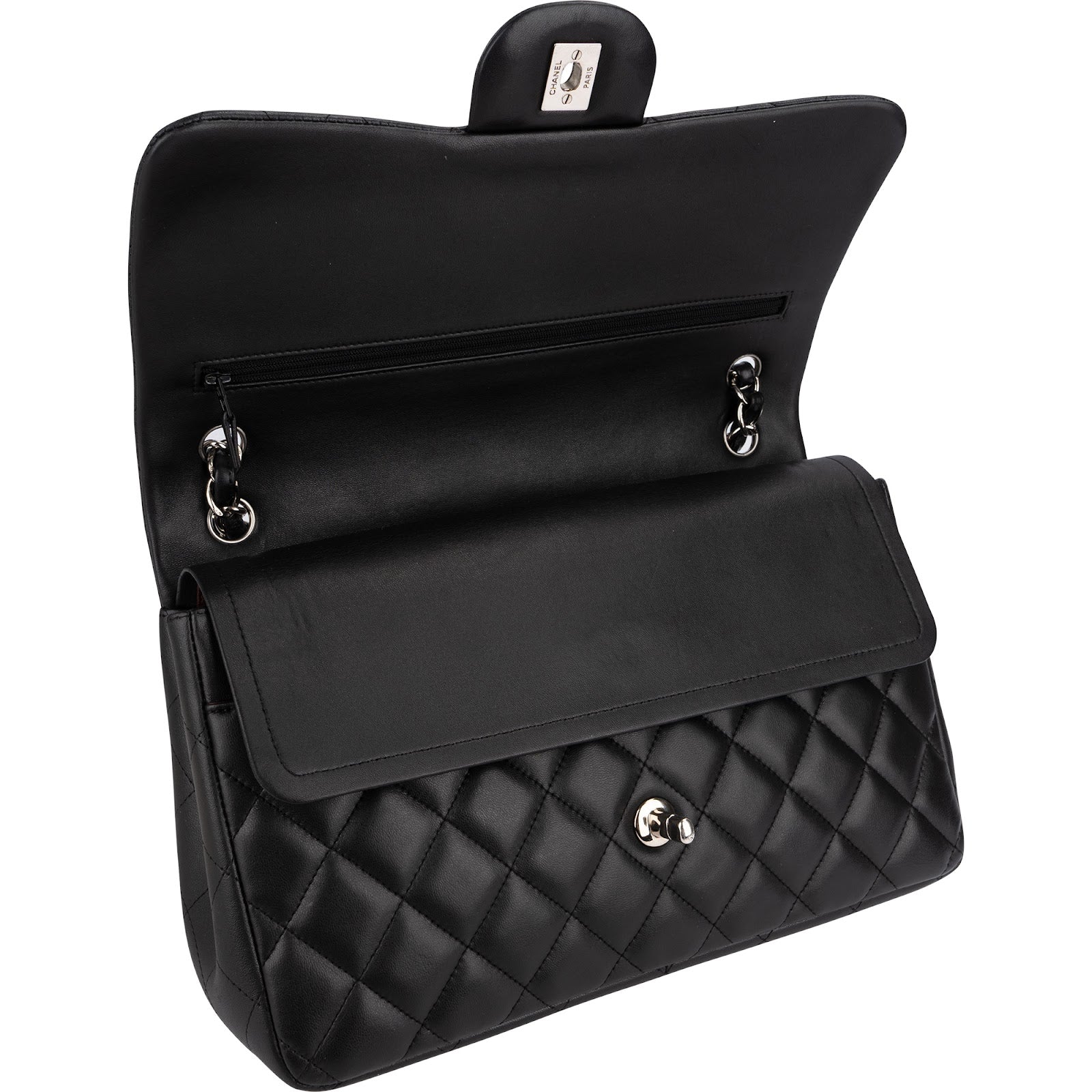 Chanel Quilted Lambskin Palladium Jumbo Double-Flap Crossbody Bag