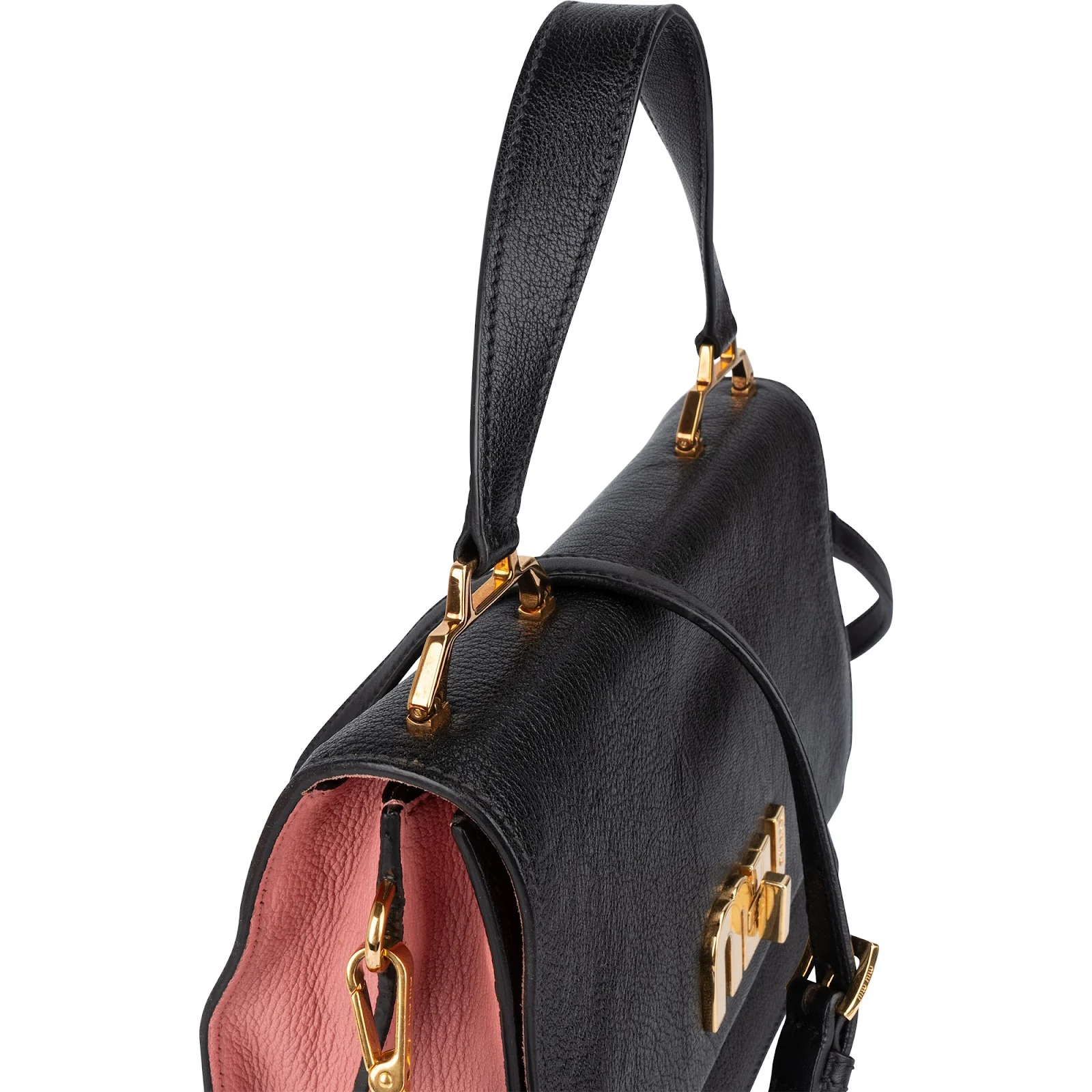 Miu Miu Black Madras Leather Top Handle Crossbody Bag