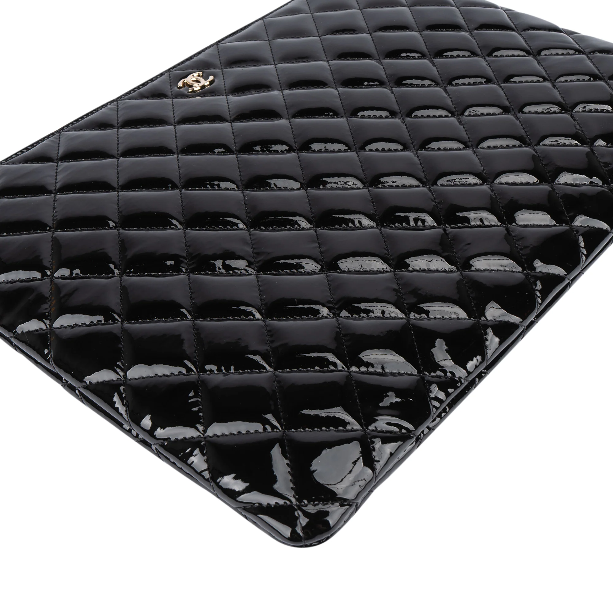 Chanel Quilted Patent Leather CC Clutch
