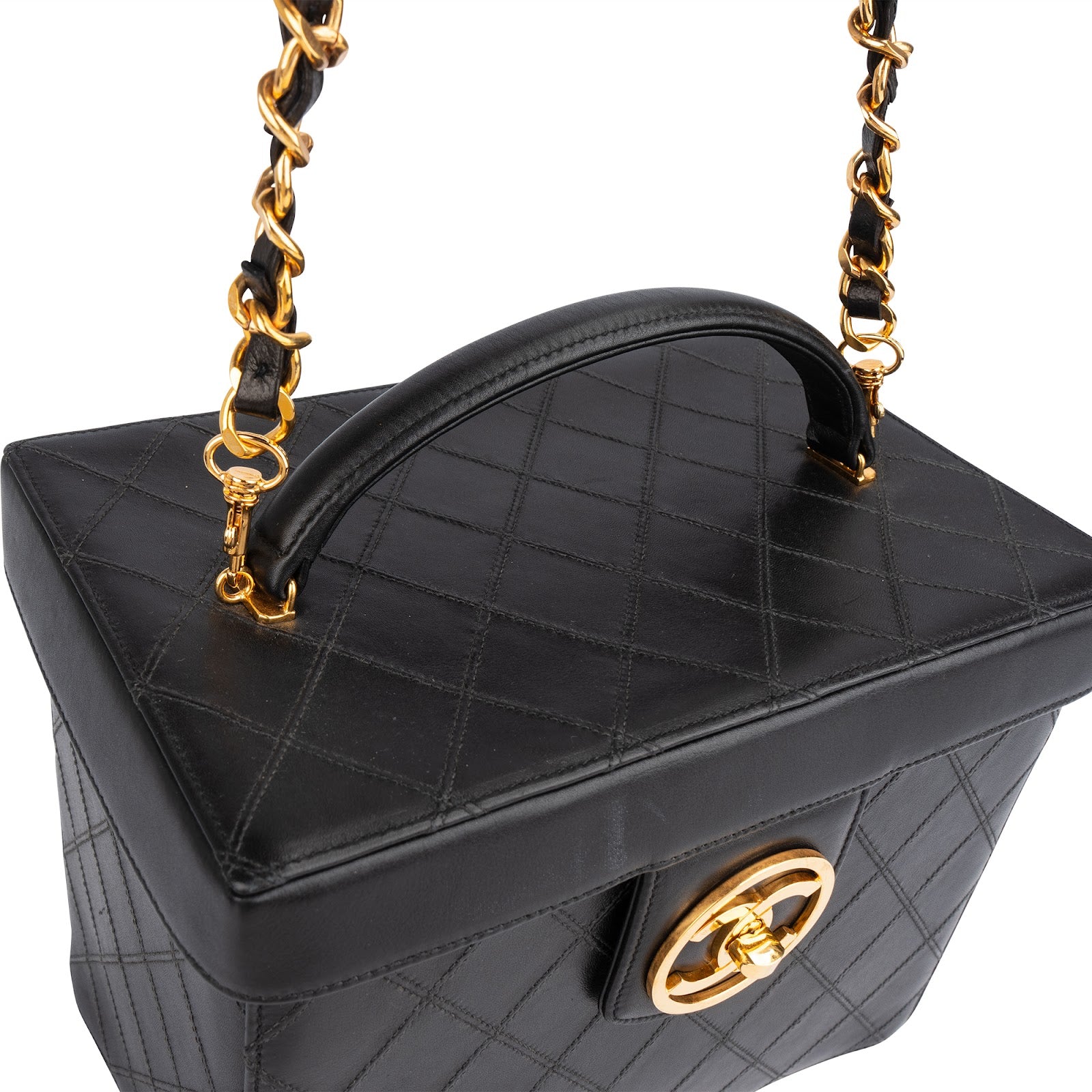 Chanel Jumbo Quilted Lambskin 24K Gold CC Vanity Case Handbag