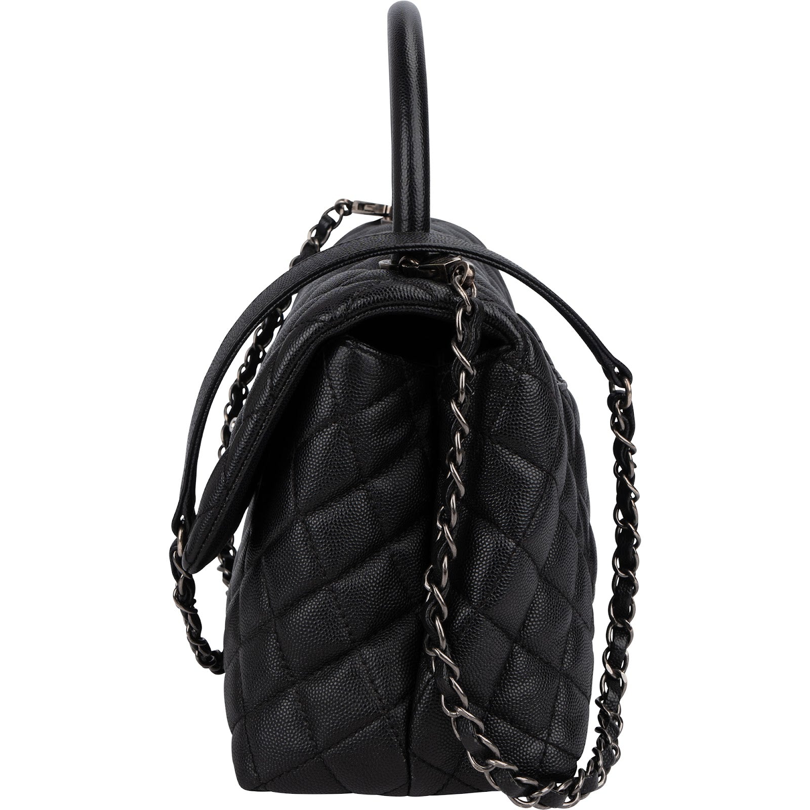 Chanel Quilted Caviar Leather Palladium Coco Handle Single Flap Handbag