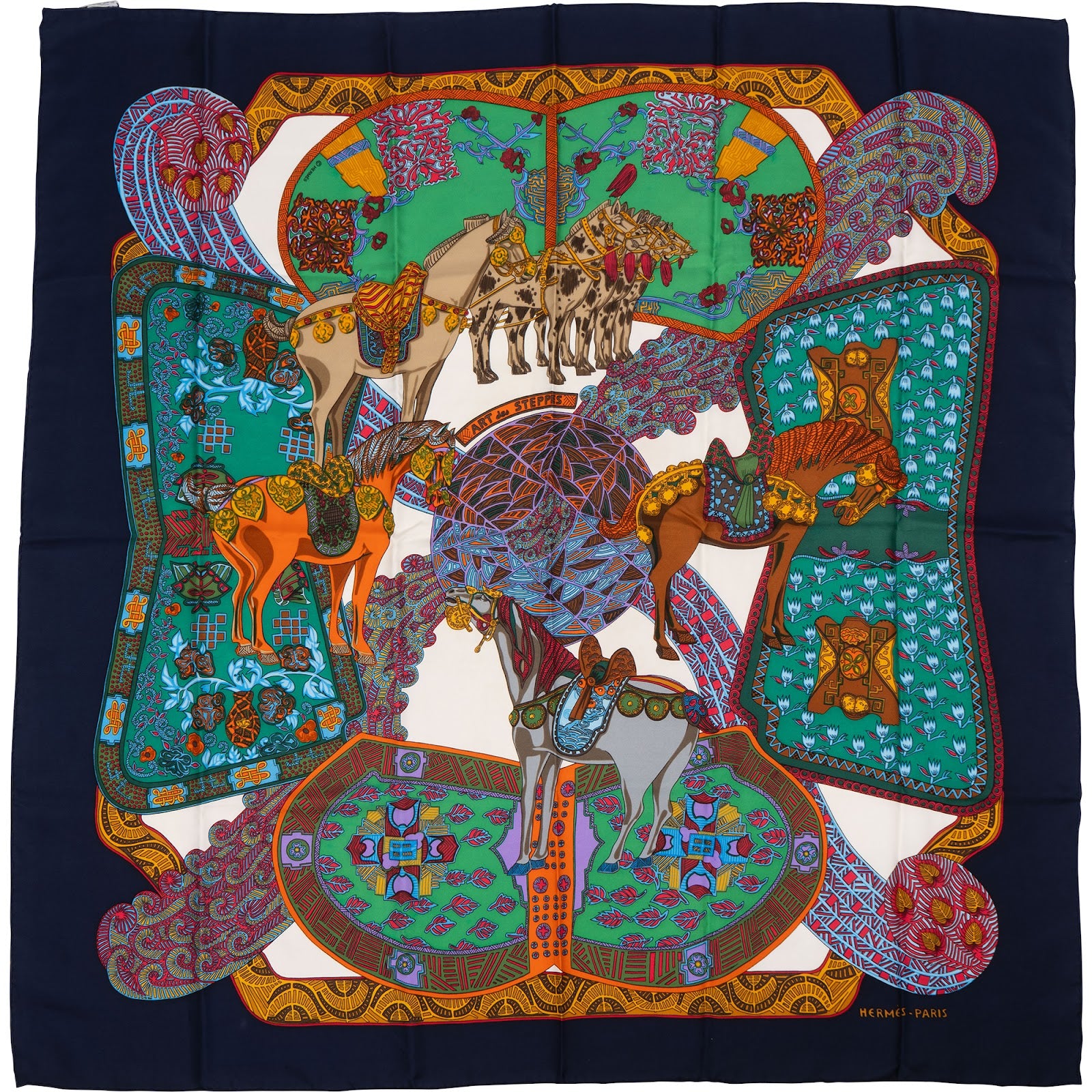 Hermès L'Art des Steppes Silk Carre 90 Tuch