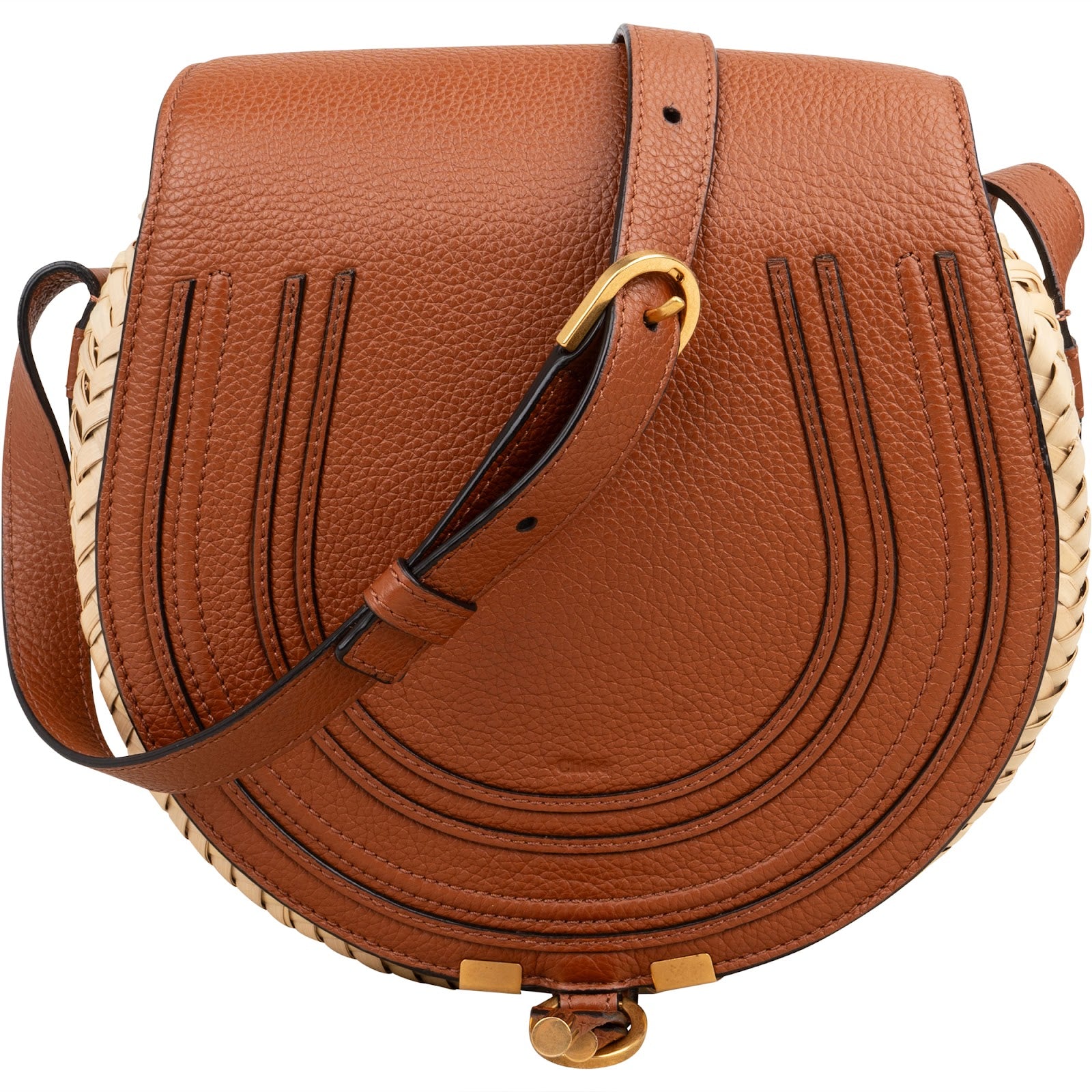 Chloé Grained Calfskin Raffia Marcie Saddle Crossbody Bag