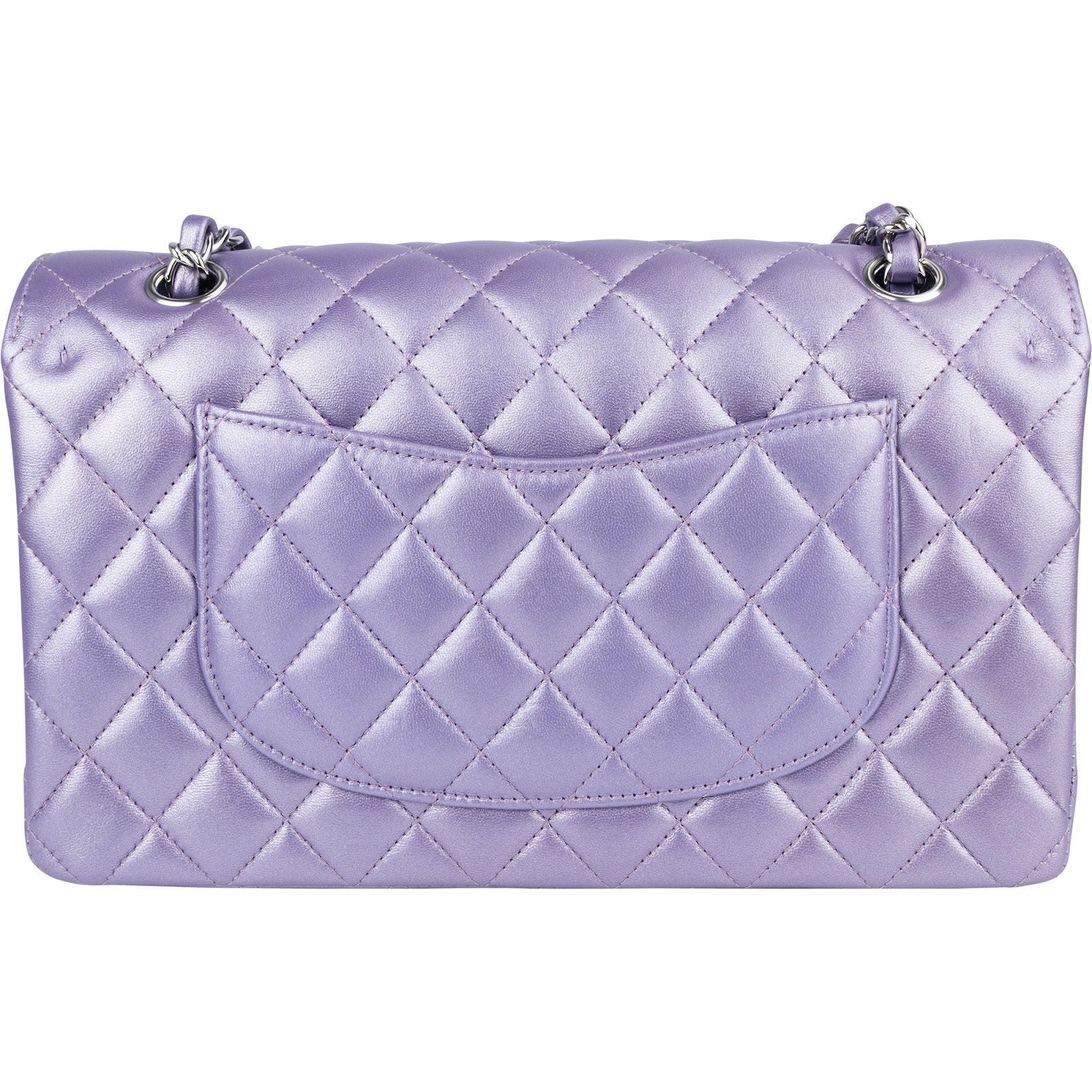Chanel Quilted Metallic Lambskin Medium Double Flap Crossbody Bag