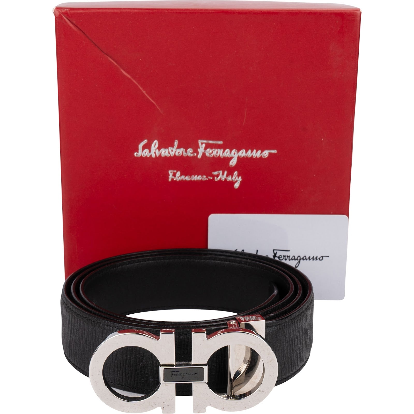 Salvatore Ferragamo Nero Pebbled Leather Gancini Gürtel (105)