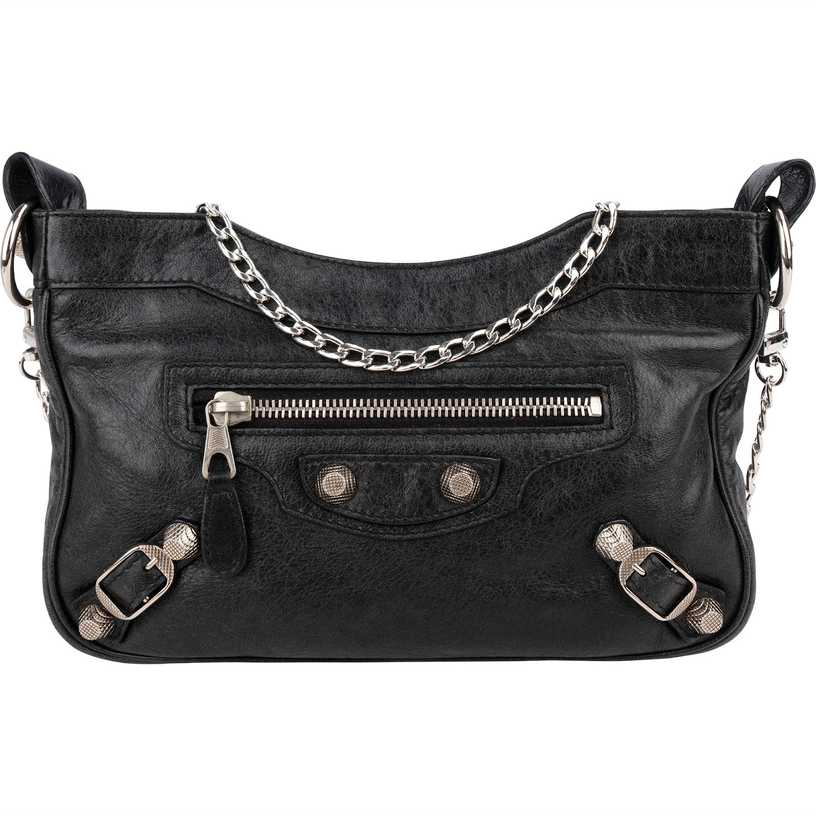 Balenciaga Black Leather City Mini Pochette Crossbody Bag
