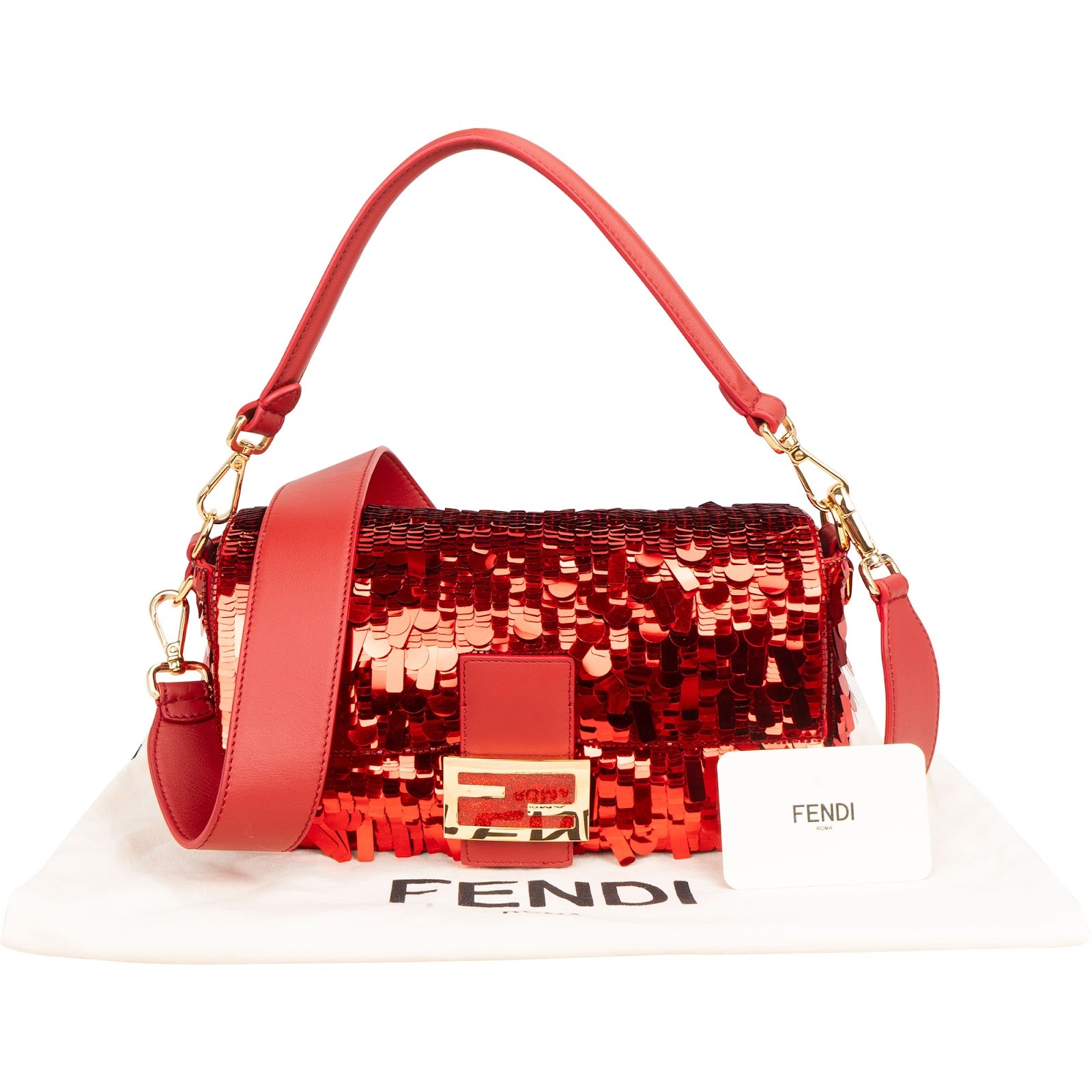 Fendi Red Sequin Limited Sex And The City Baguette Shoulder Bag
