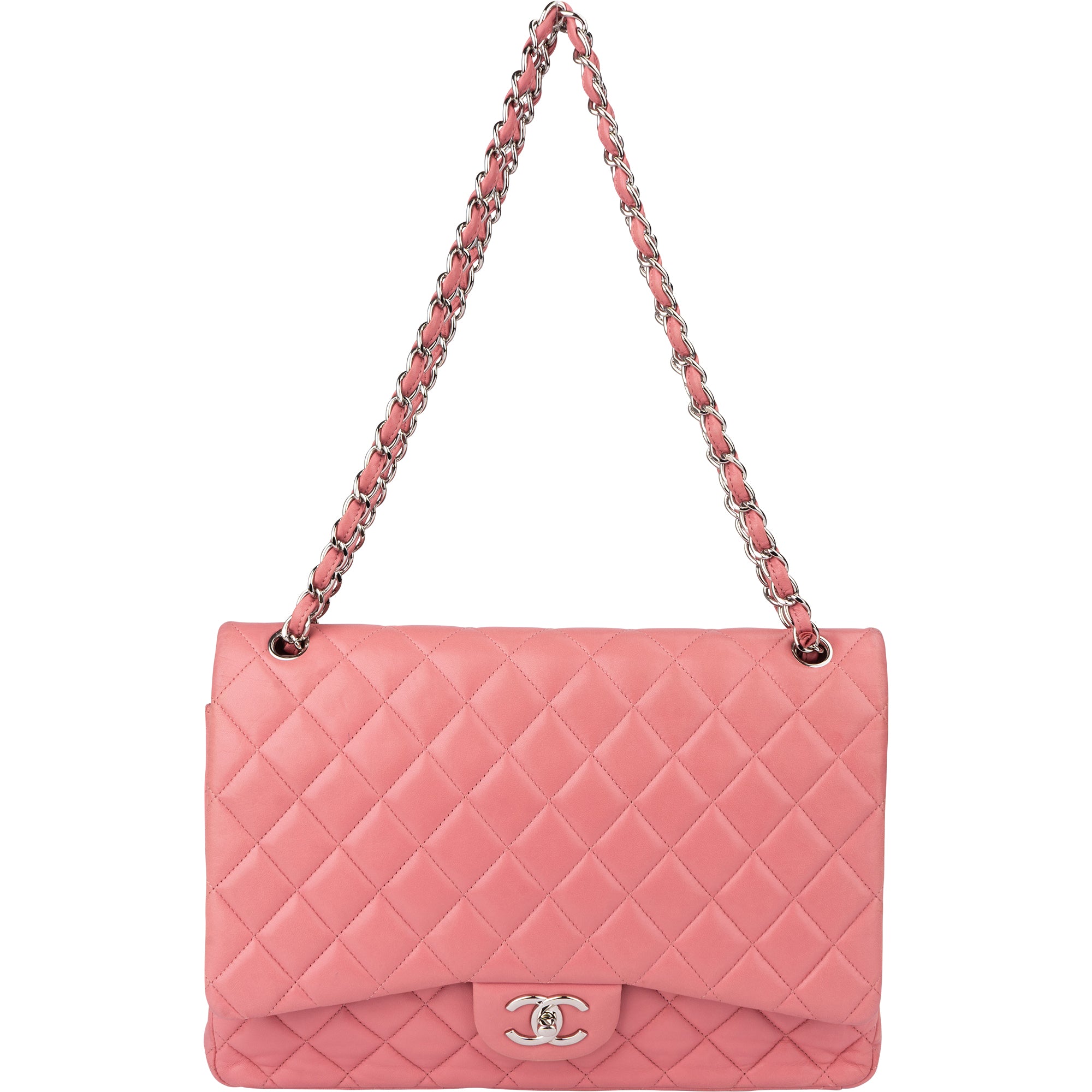 Chanel Quilted Lambskin Palladium Maxi Double Flap Crossbody Bag