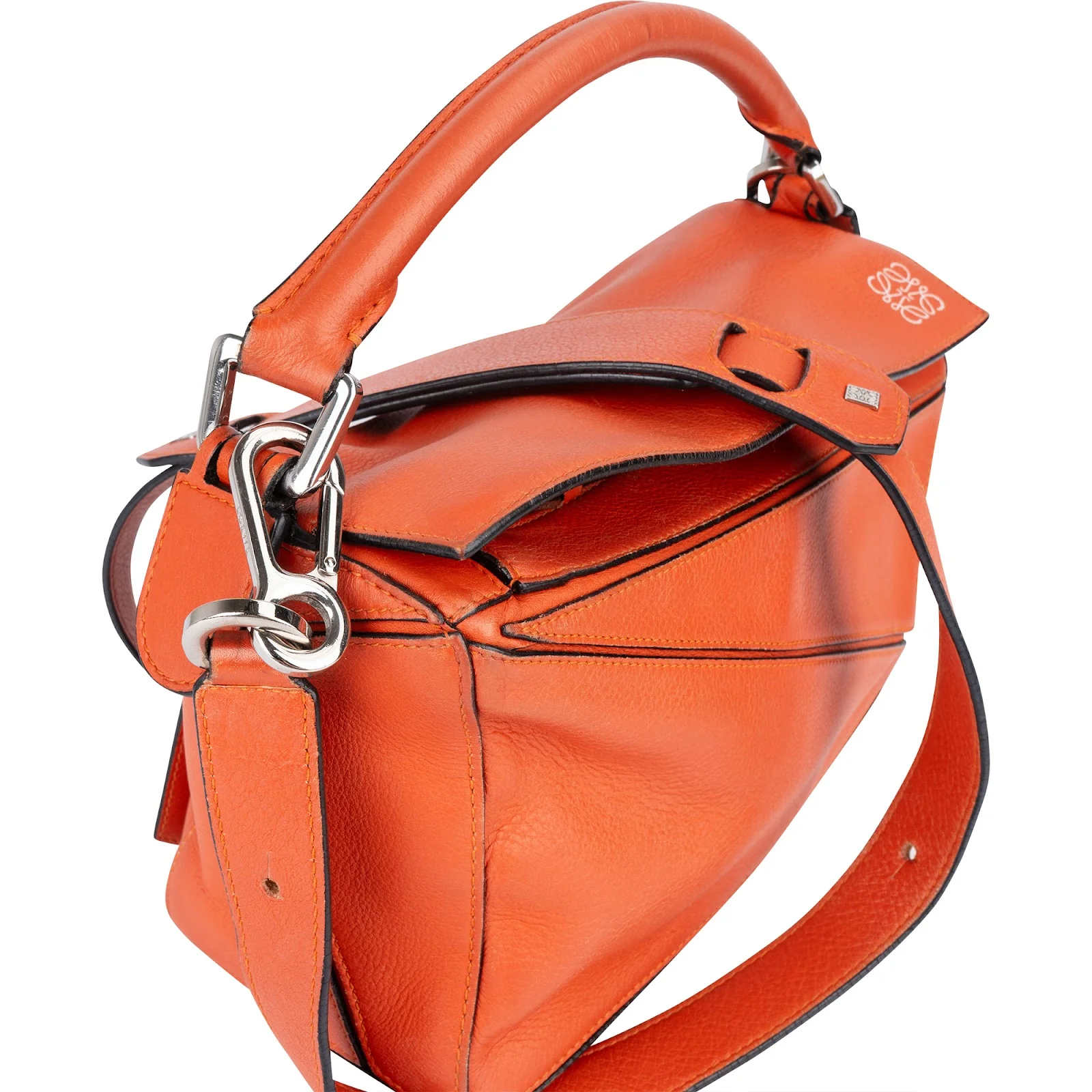 Loewe Orange Leather Puzzle Crossbody Handbag