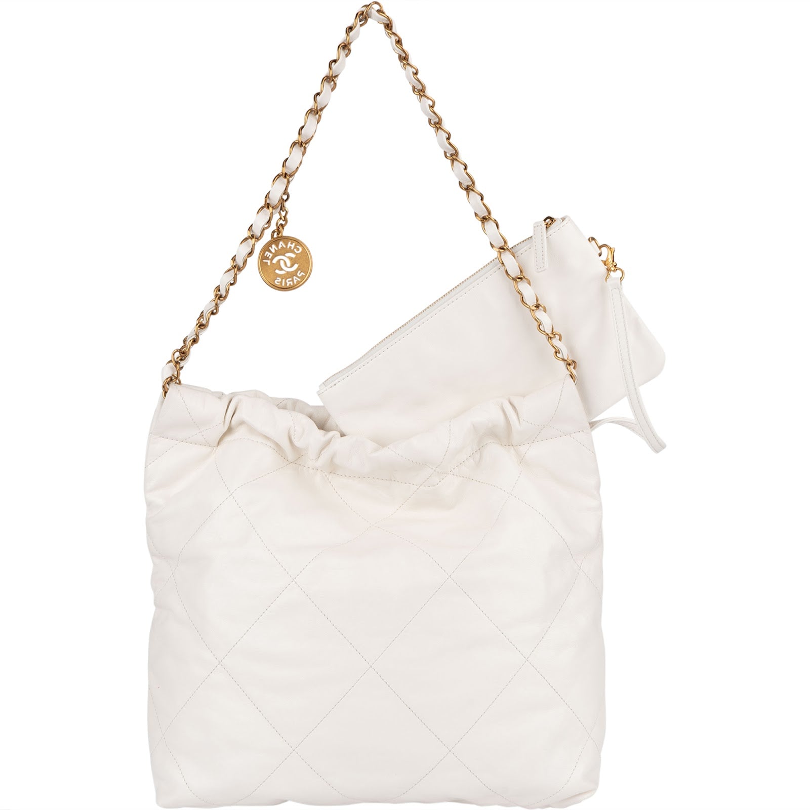 Chanel 22 White Quilted Lambskin Hobo Shoulder Bag