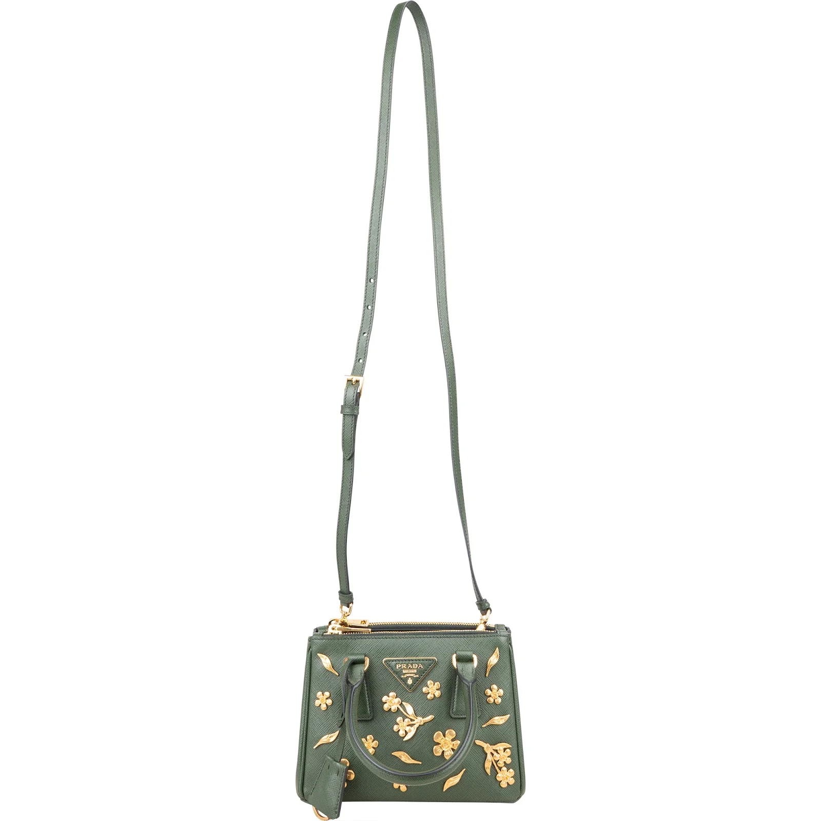 Prada Saffiano Leather Golden Floral Pelletteria Galleria Mini Handbag