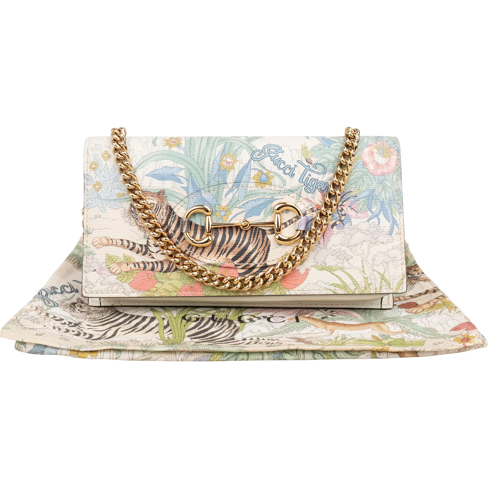 Gucci Tiger Print Horsebit 1955 Chain Wallet on Chain Crossbody Bag