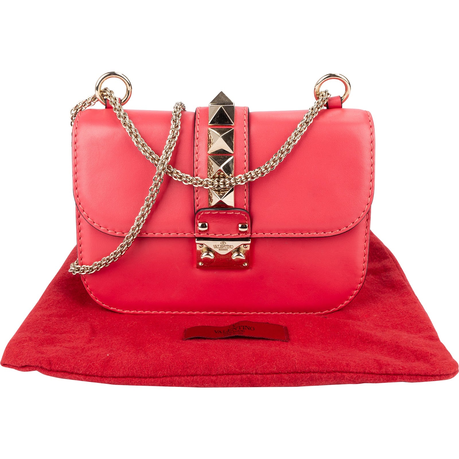 Valentino Garavani Pink Leather Rockstud Glam Lock Crossbody Bag