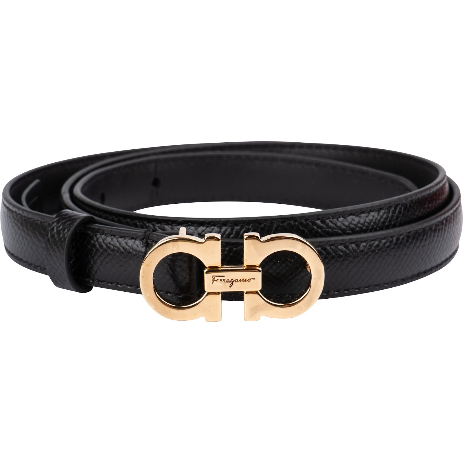 Salvatore Ferragamo Black Leather Gancini Gürtel (80)