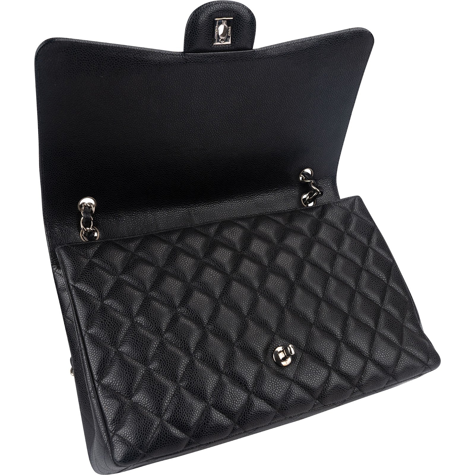 Chanel Quilted Caviar Leather Palladium Maxi Single Flap Crossbody Bag