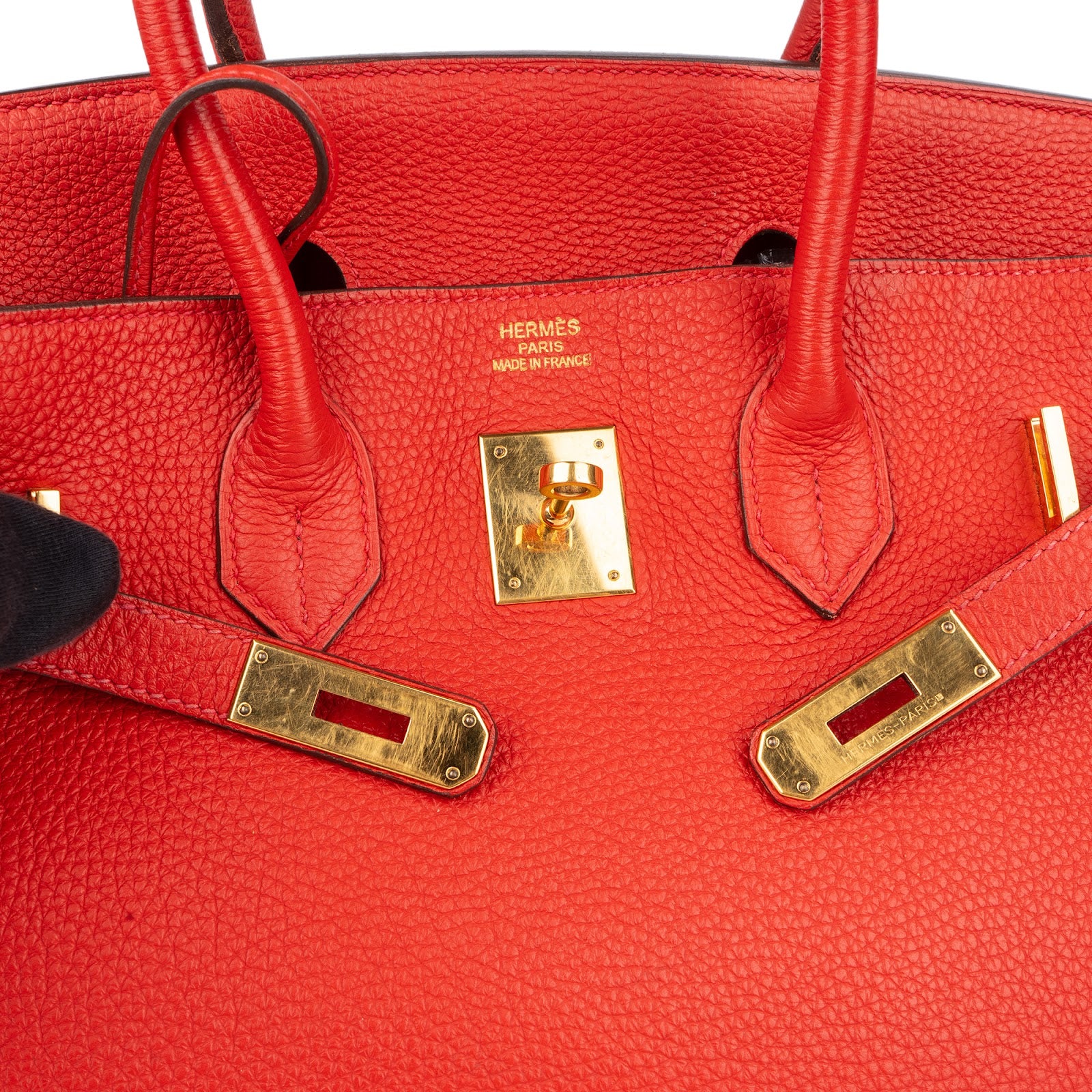 Hermès Rouge Fjord Leather Birkin 35 Handbag